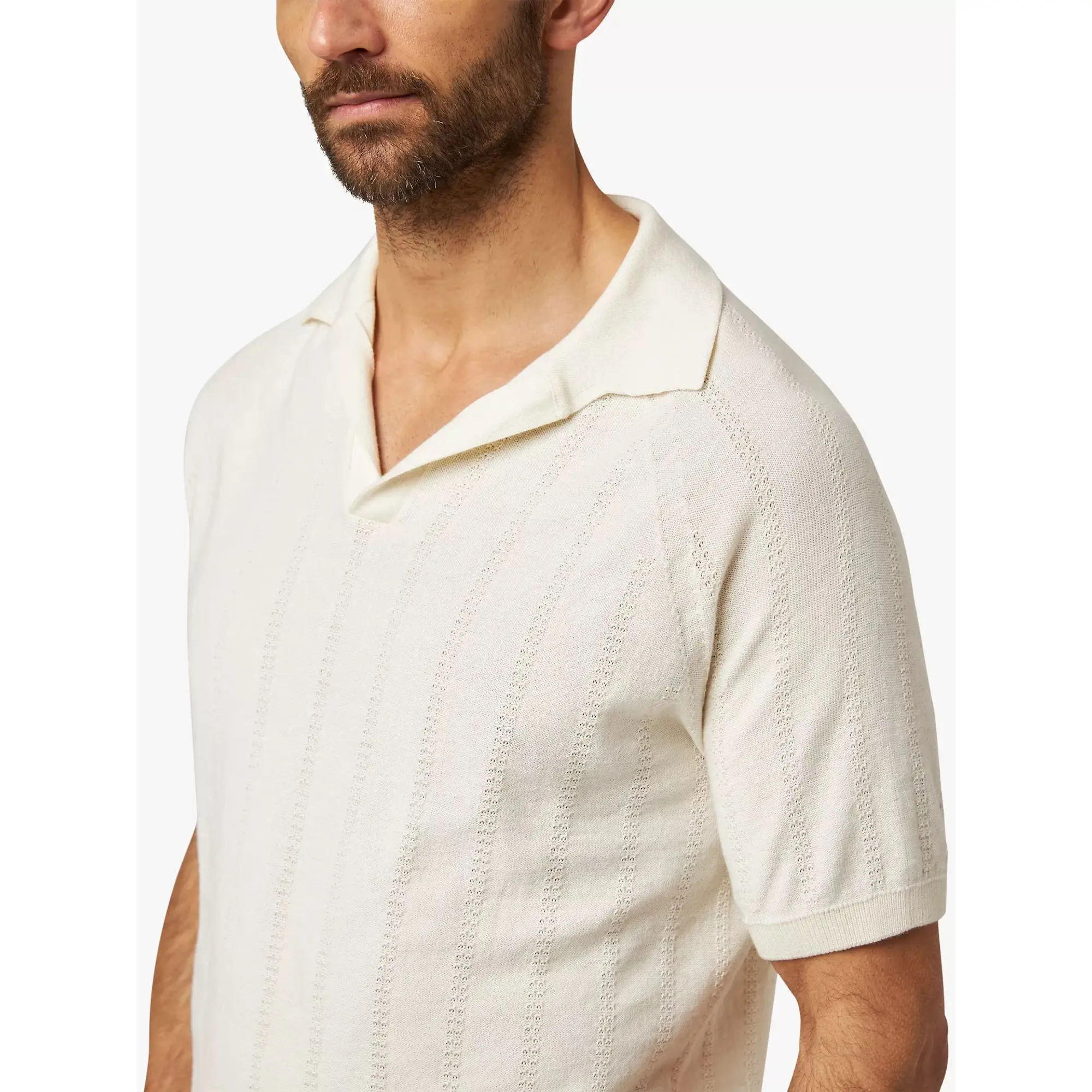 Product image 4 of 6 of Peregrine Men's Alma Seersucker Knitted Made In England Polo Shirt - White