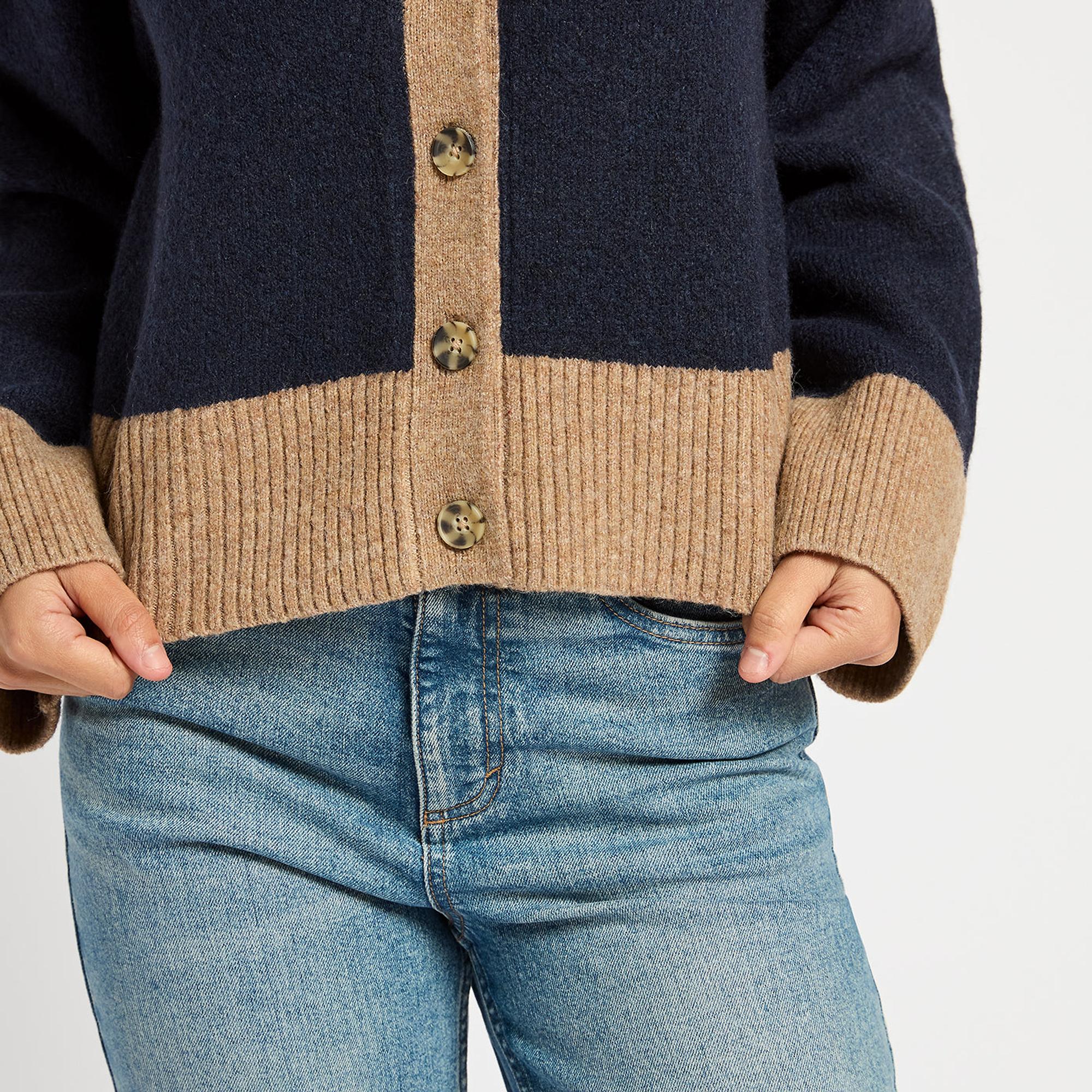 Joules Women's Nora Knitted Cardigan - Navy/Tan | British Attire