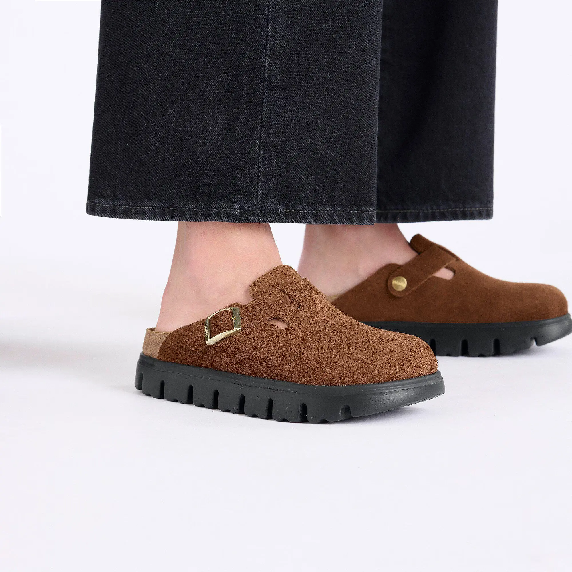 Product image 2 of 8 of Birkenstock Women's Boston Chunky Suede Leather Narrow Clogs - Dark Tea/ Black