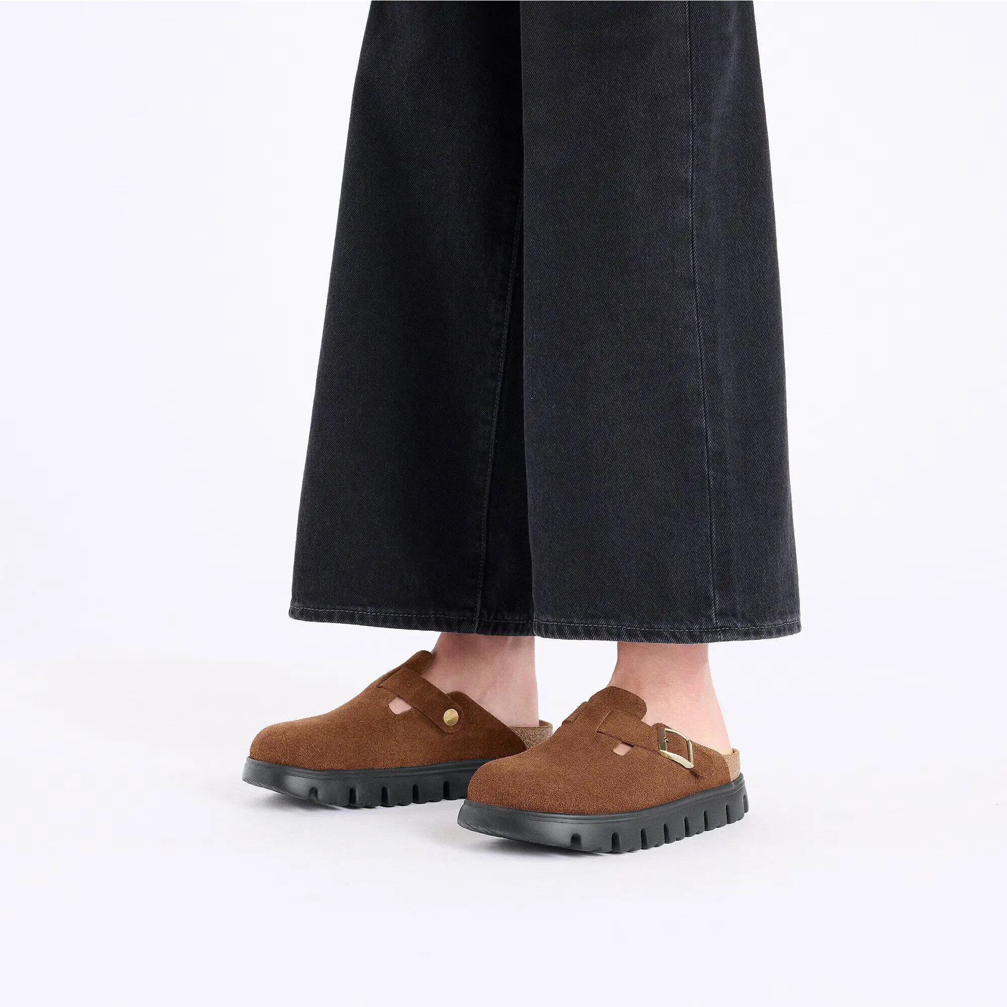 Product image 3 of 8 of Birkenstock Women's Boston Chunky Suede Leather Narrow Clogs - Dark Tea/ Black