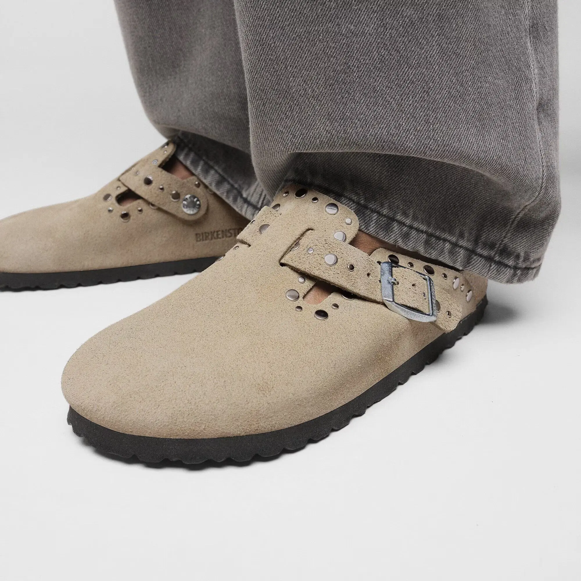 Product image 2 of 8 of Birkenstock Women's Boston Rivets Suede Leather Narrow Clogs - Taupe
