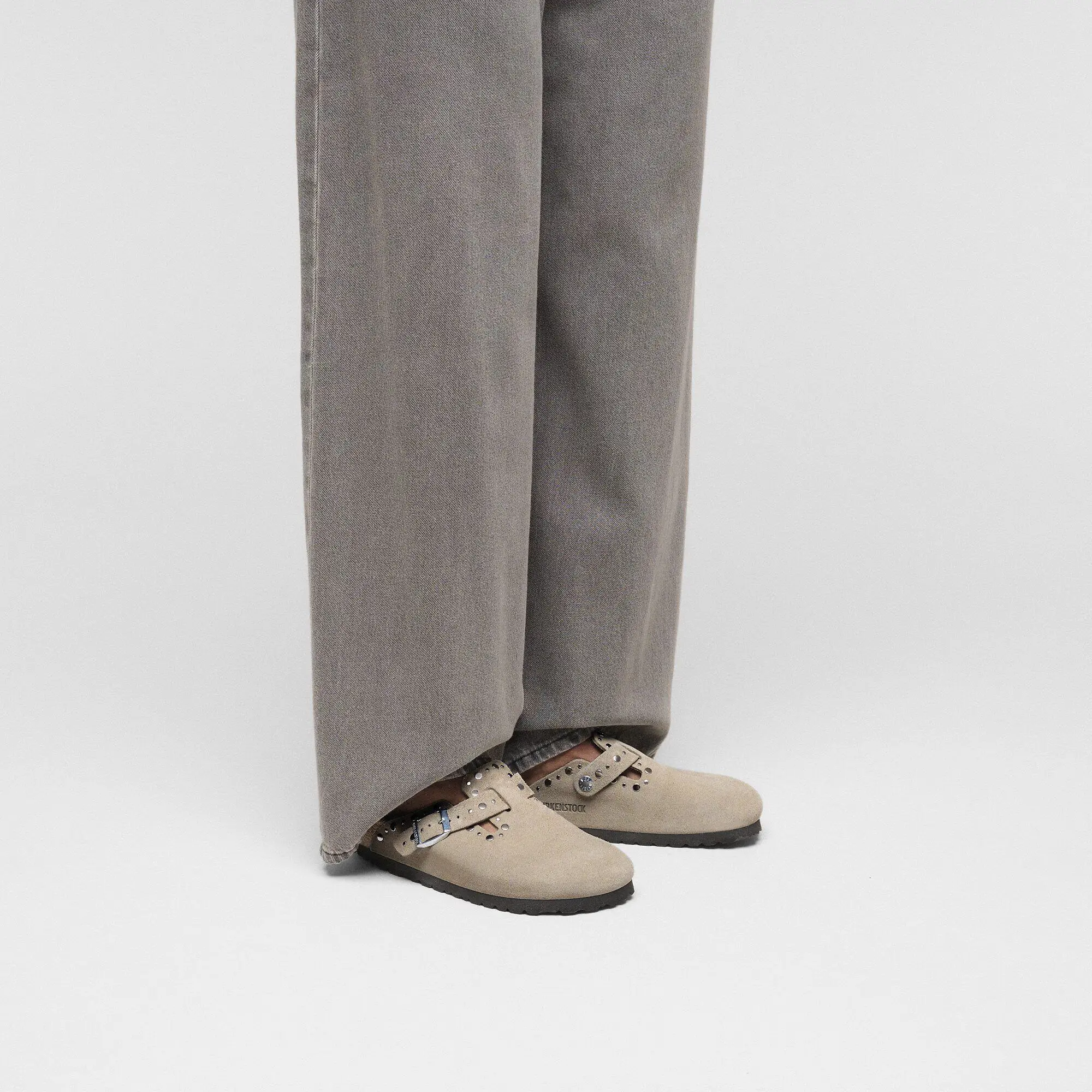 Product image 3 of 8 of Birkenstock Women's Boston Rivets Suede Leather Narrow Clogs - Taupe