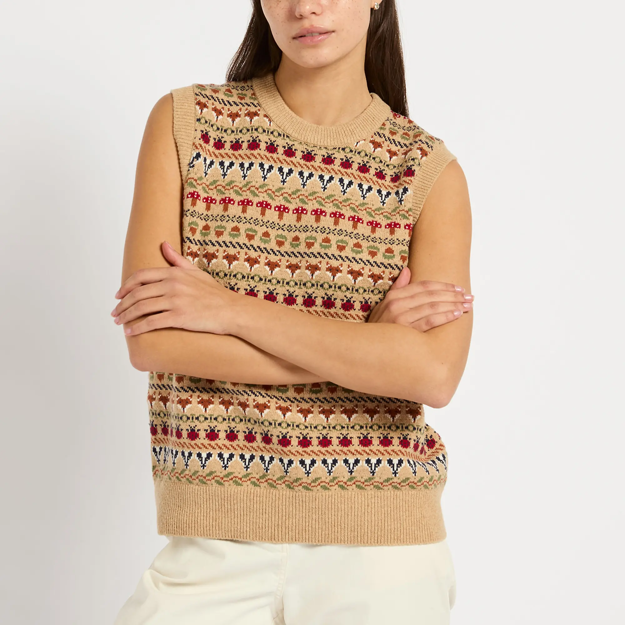 Product image 4 of 6 of Joules Women's Woodland Crew Neck Intarsia Knitted Vest - Oatmeal