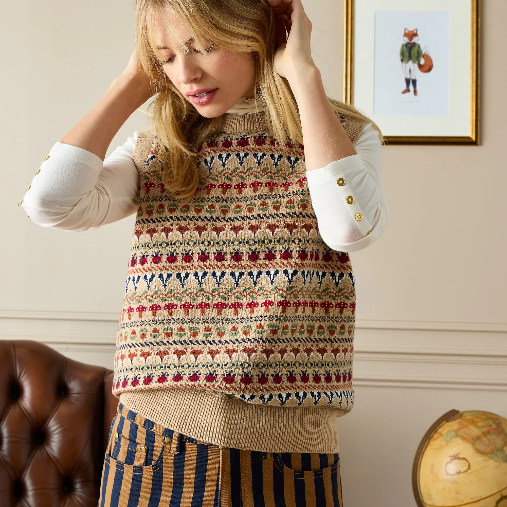 Product image 3 of 6 of Joules Women's Woodland Crew Neck Intarsia Knitted Vest - Oatmeal