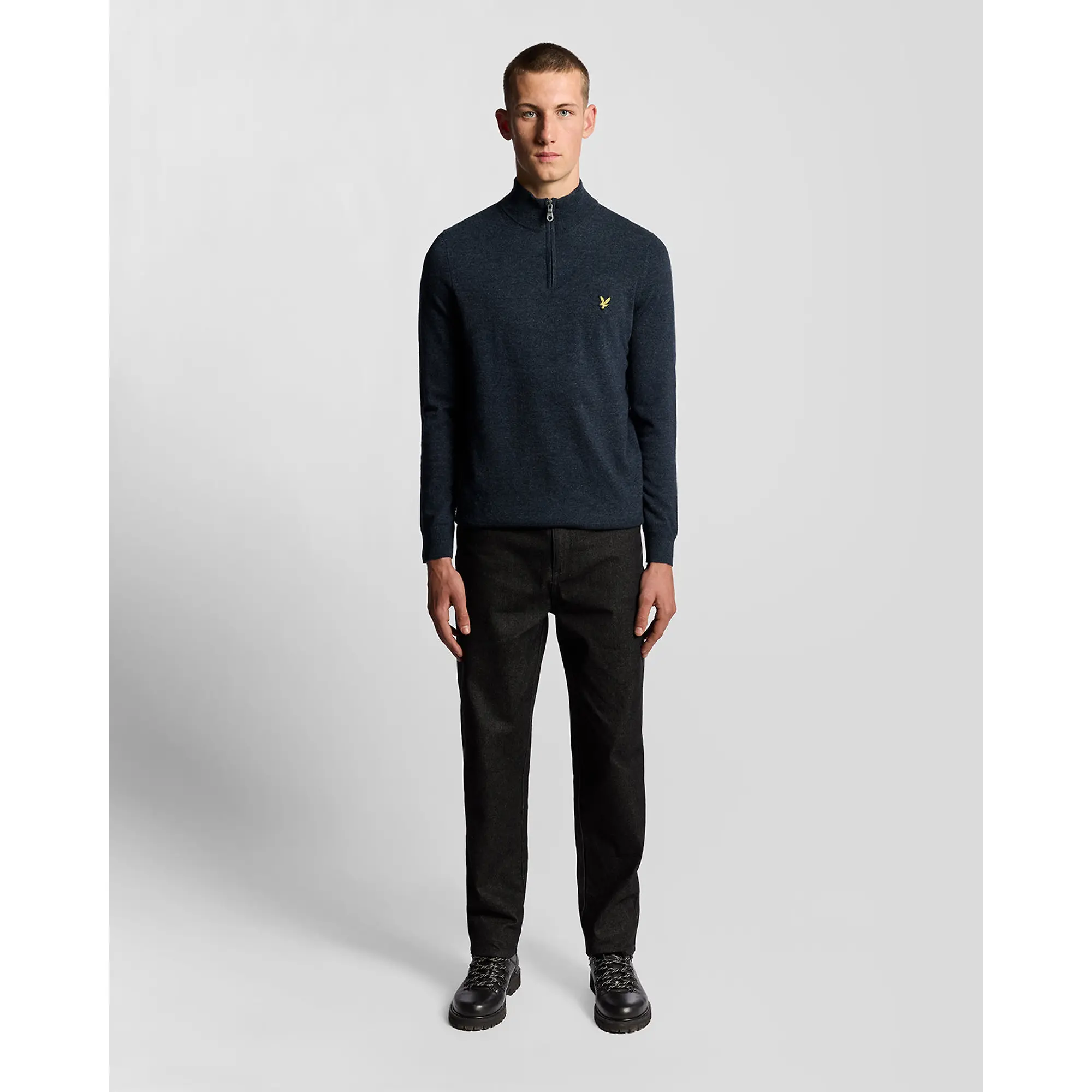 Product image 3 of 6 of Lyle & Scott Men's Lambswool Blend Quarter Zip Jumper - Dark Navy Marl