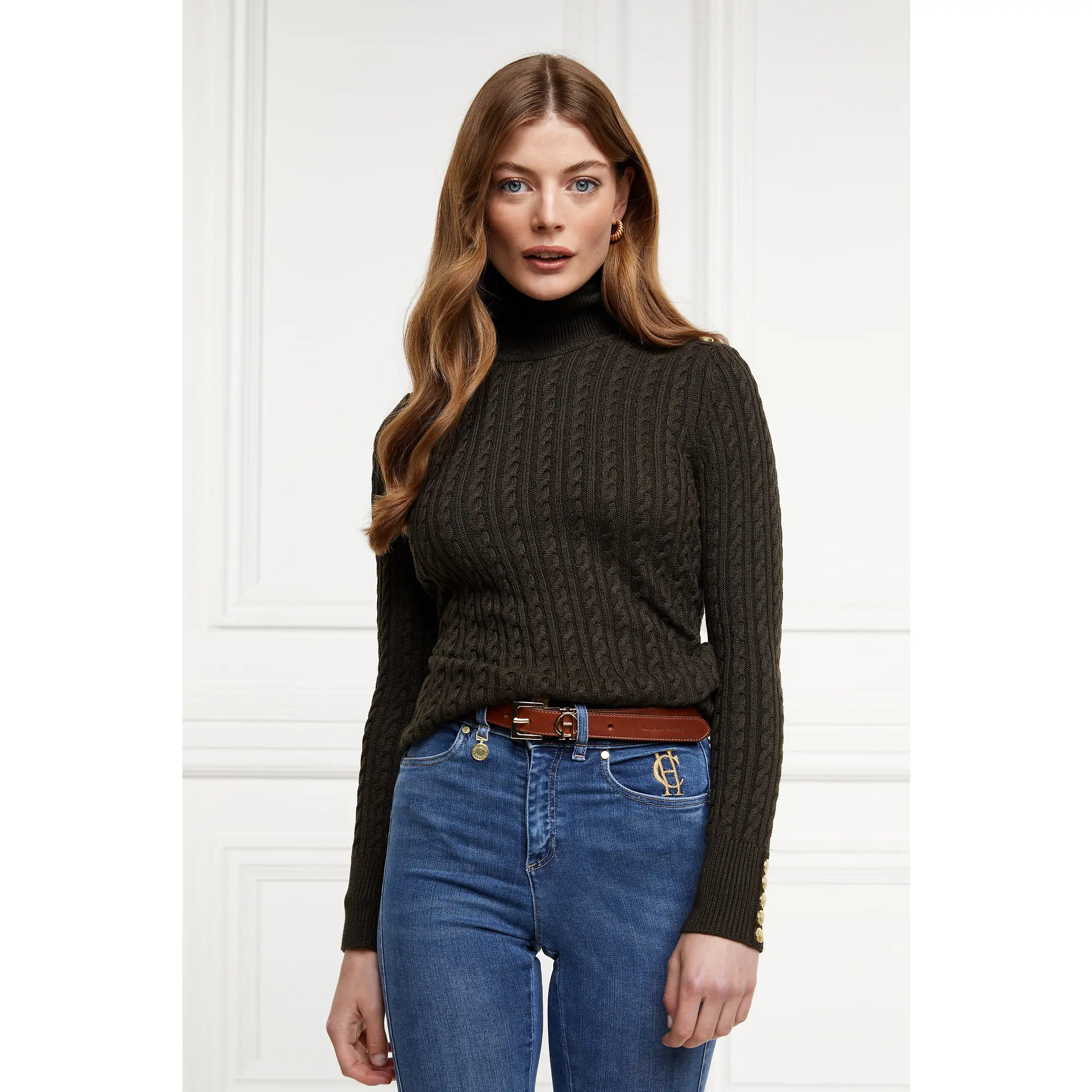 Product image 6 of 7 of Holland Cooper Women's Seattle Roll Neck Cable Knit - Fern Green