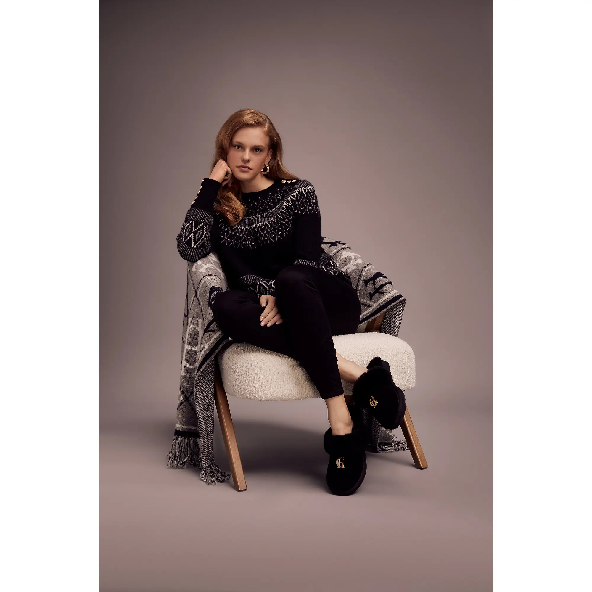 Product image 7 of 7 of Holland Cooper Women's HC Shearling Slippers - Black