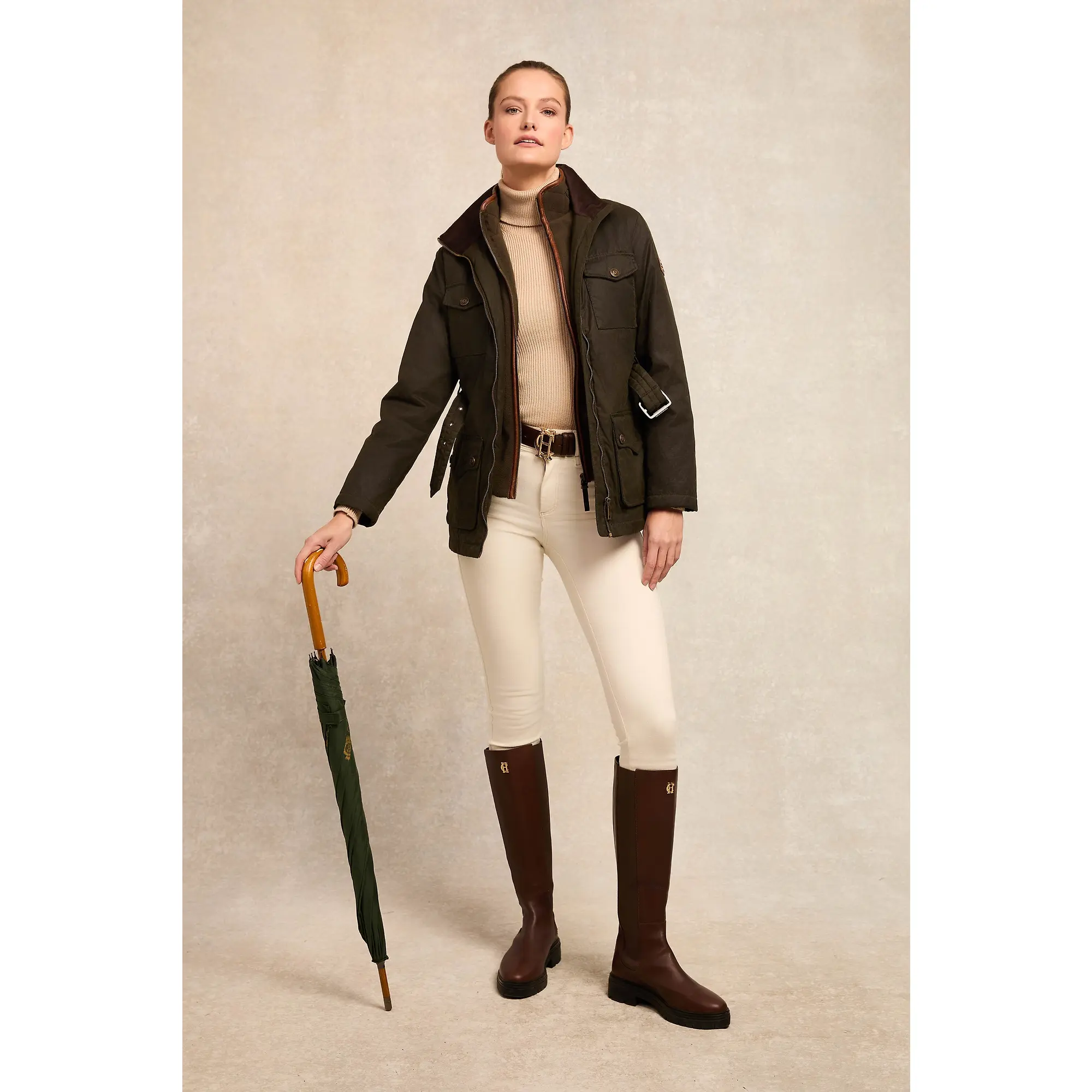 Product image 4 of 11 of Holland Cooper Women's Belted Waxed Jacket - Dark Olive