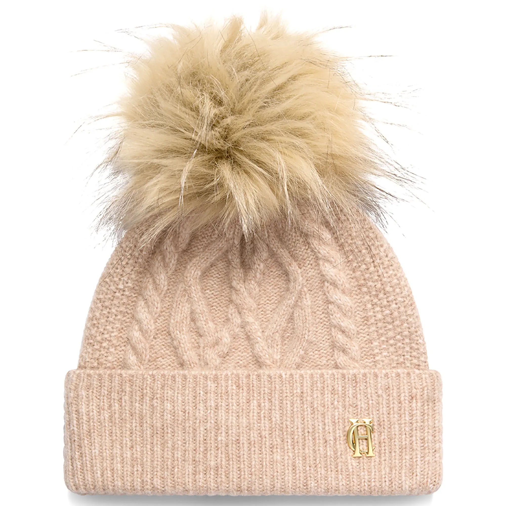 Product image 1 of 3 of Holland Cooper Sloane Cable Bobble Hat - Taupe Marl