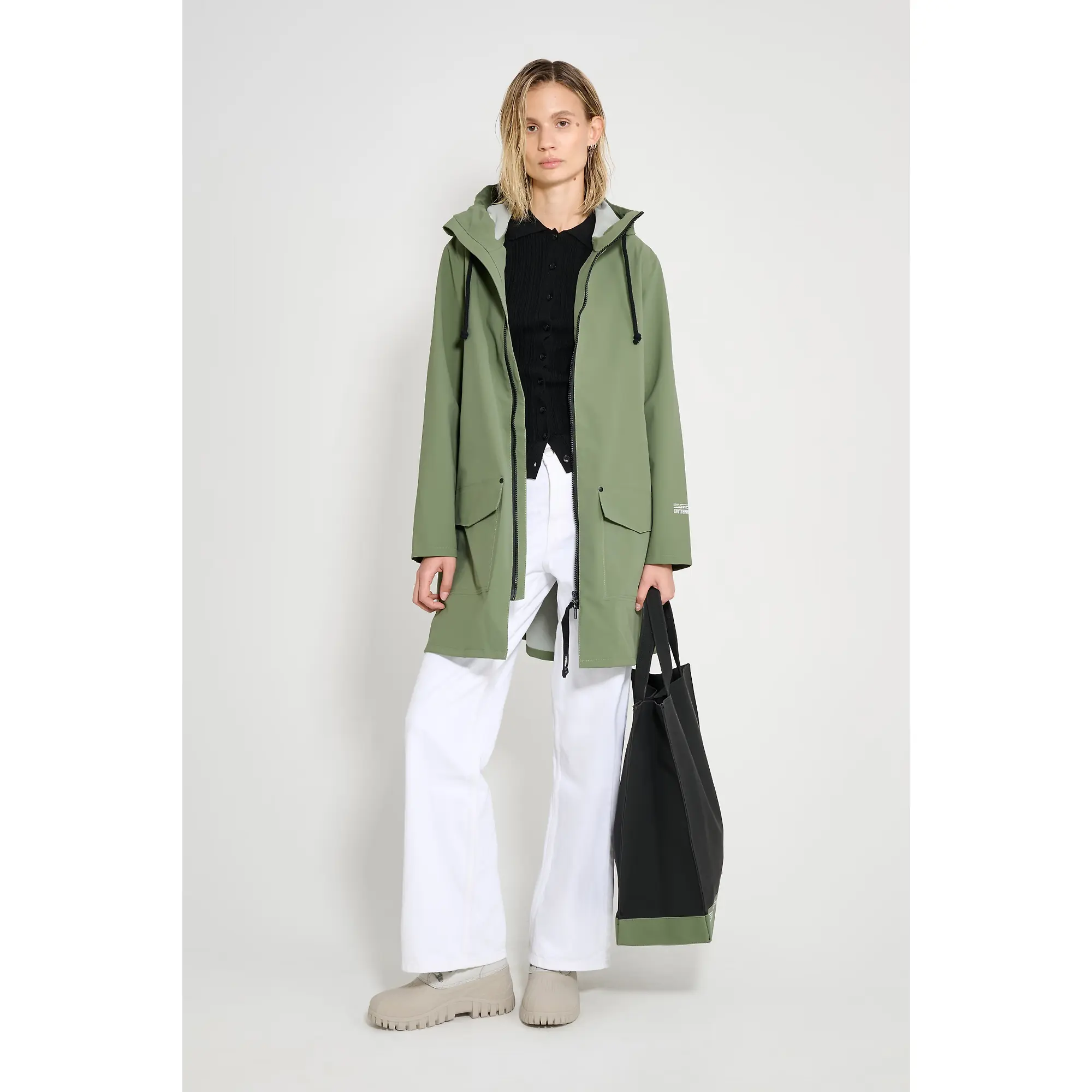 Product image 3 of 5 of Stutterheim Women's Mosebacke Lightweight Patch Raincoat - Dry Green