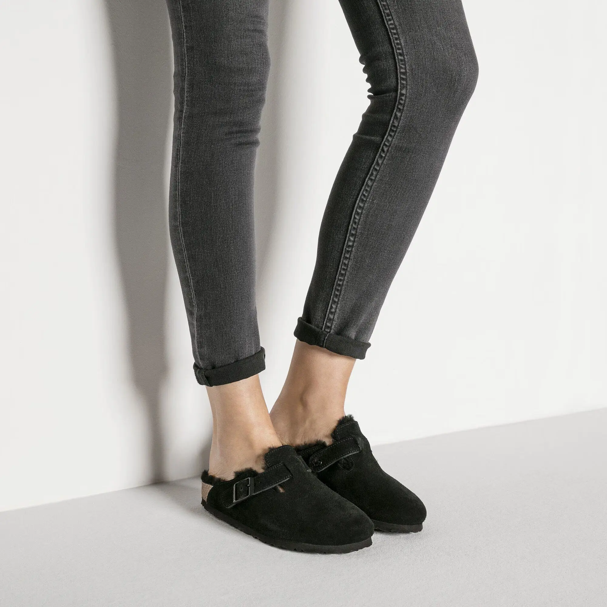 Product image 2 of 9 of Birkenstock Boston Shearling Suede Leather Regular Clogs - Black