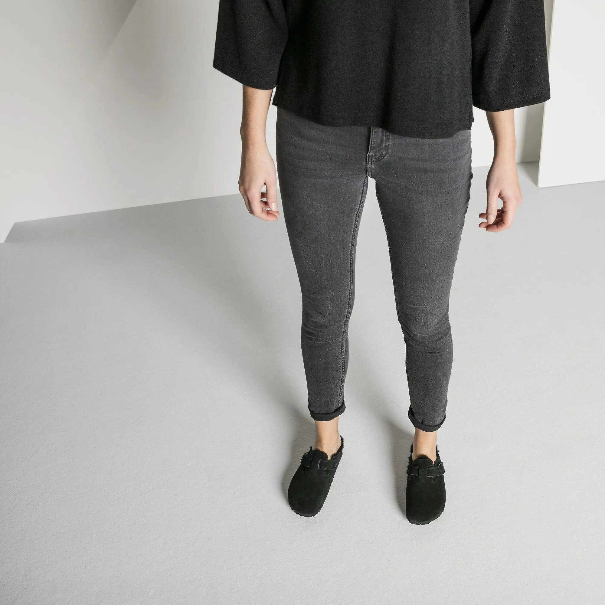 Product image 6 of 9 of Birkenstock Boston Shearling Suede Leather Regular Clogs - Black