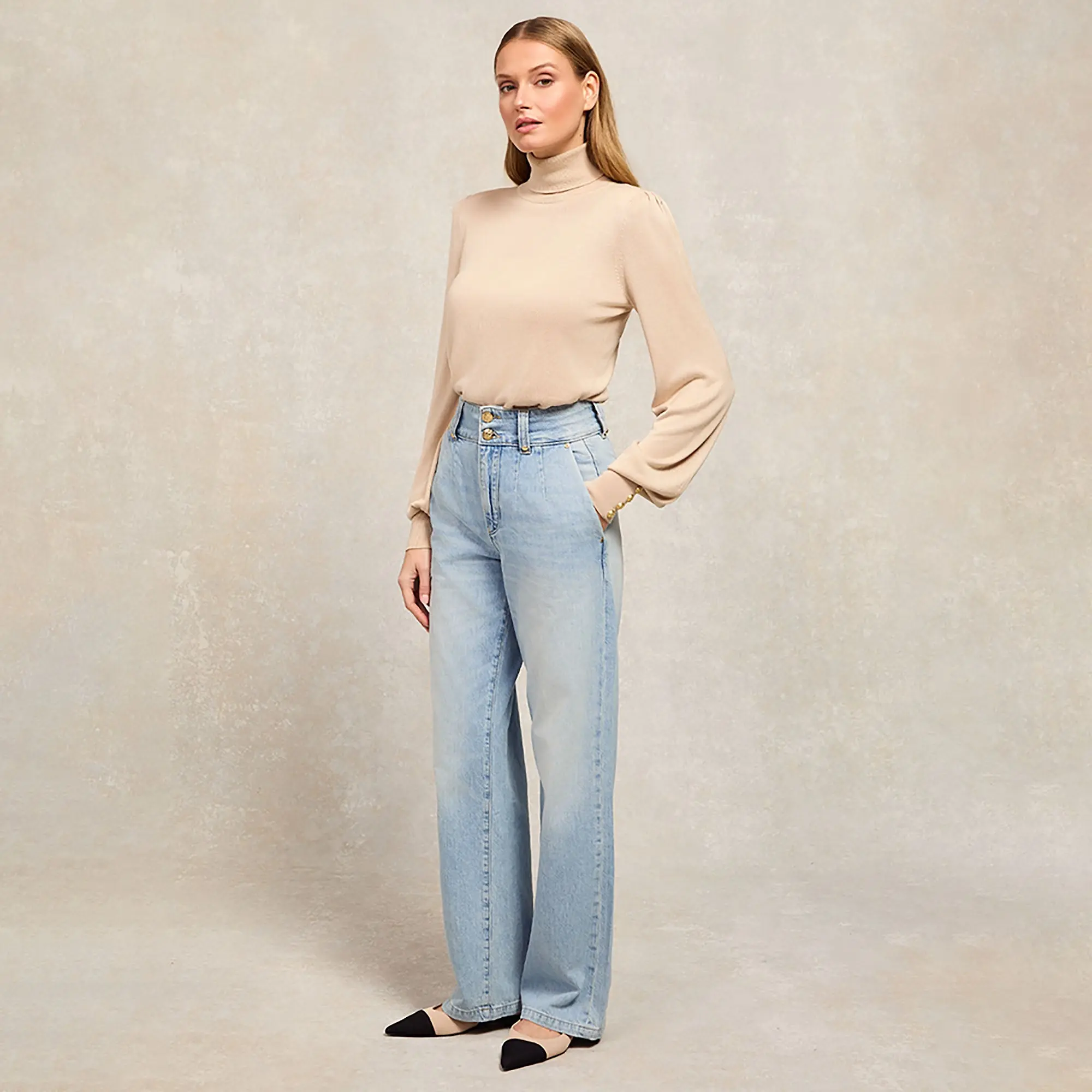 Product image 3 of 9 of Holland Cooper Women's Tailored Wide Leg Jeans - Vintage Indigo