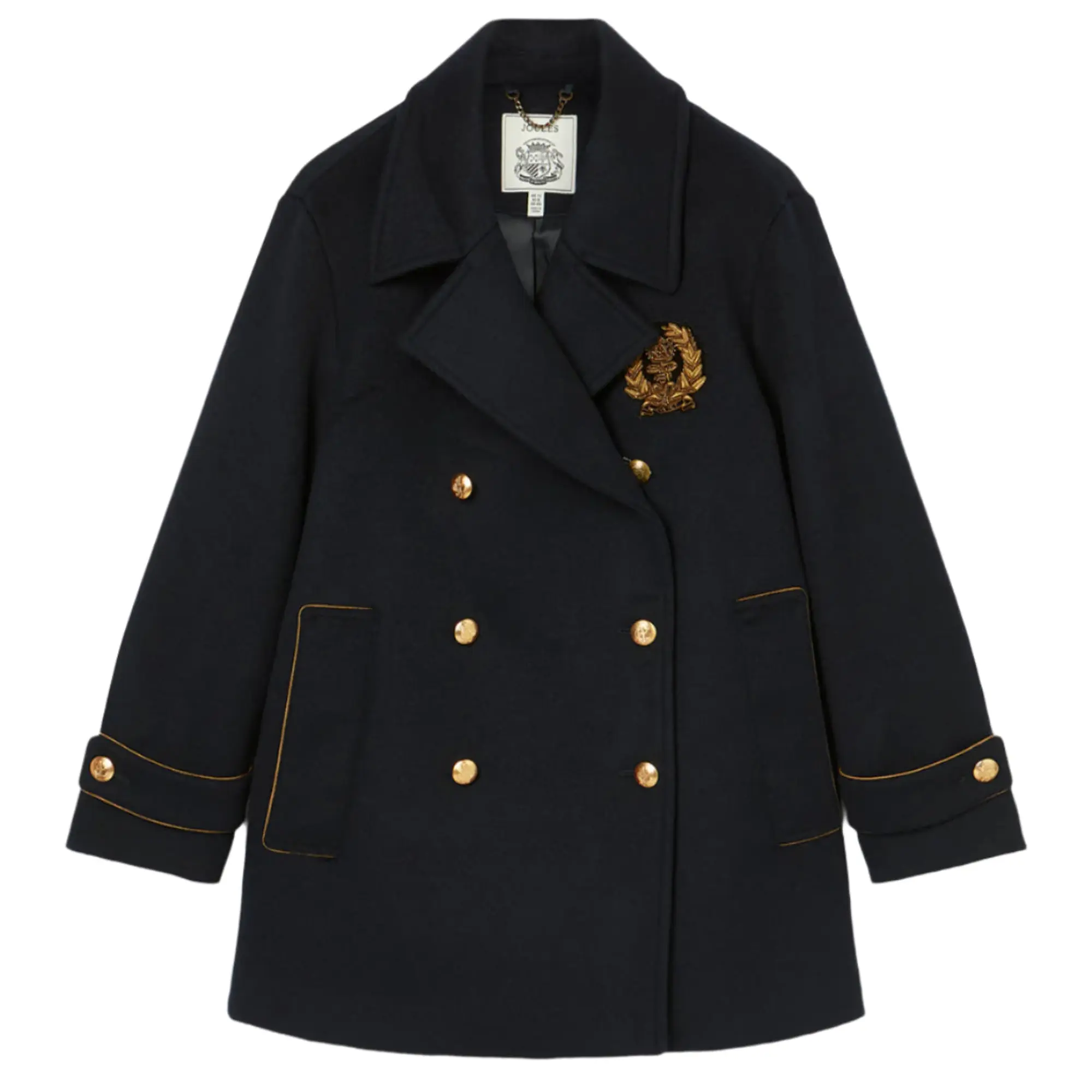 Product image 1 of 12 of Joules Women's Belchamp Wool Blend Peacoat with Beaded Badge - Navy