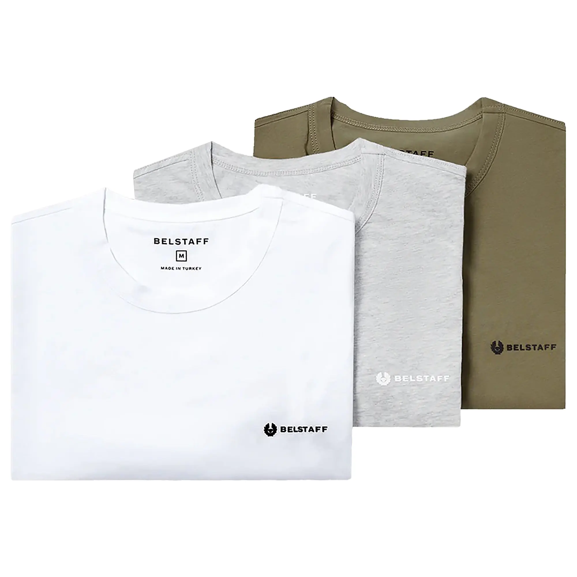 Product image 1 of 4 of Belstaff Men's 3 Pack T-Shirt - White/Fatigue Green/Old Silver Heather