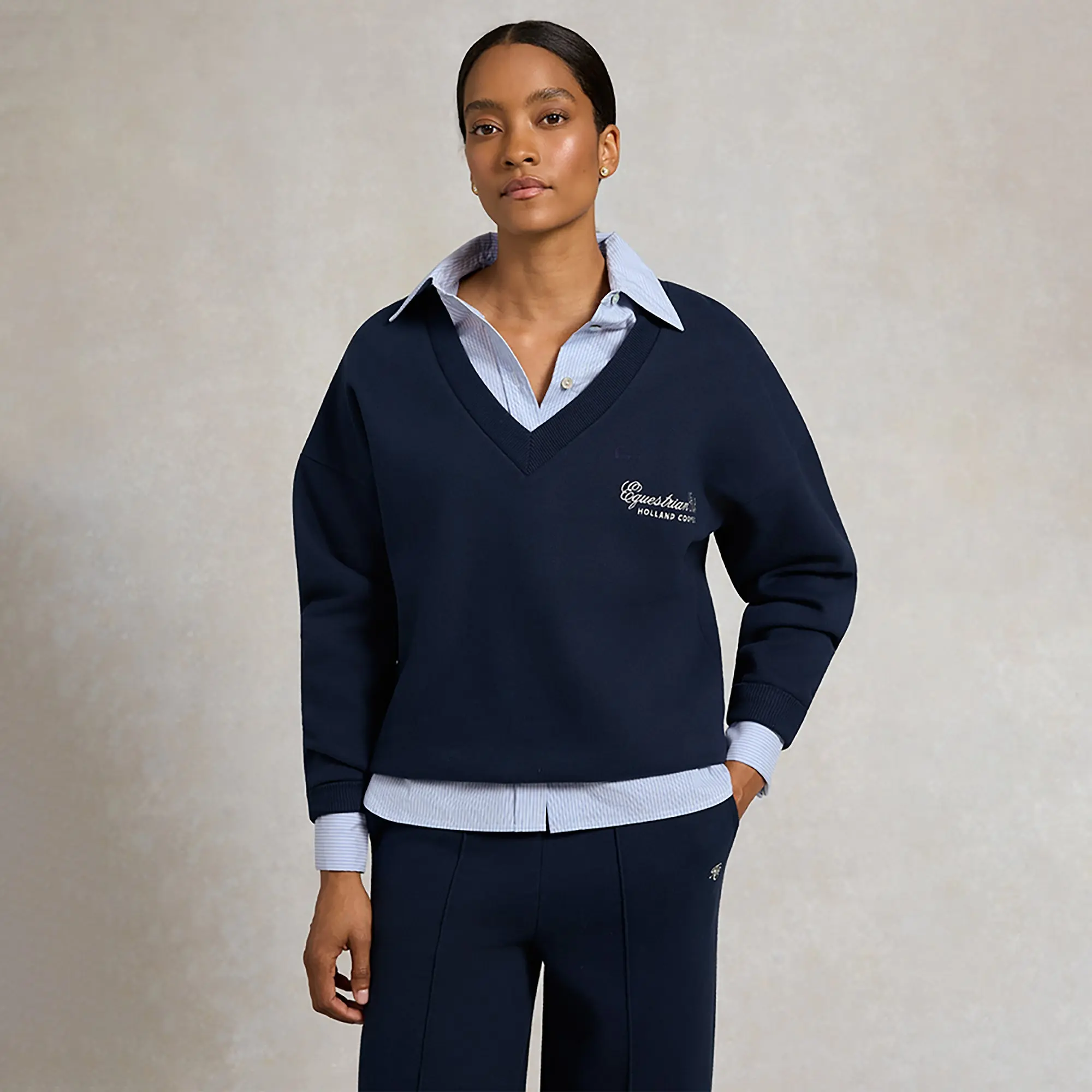 Product image 2 of 9 of Holland Cooper Women's Relaxed Fit V-Neck Sweat - Ink Navy Ecru