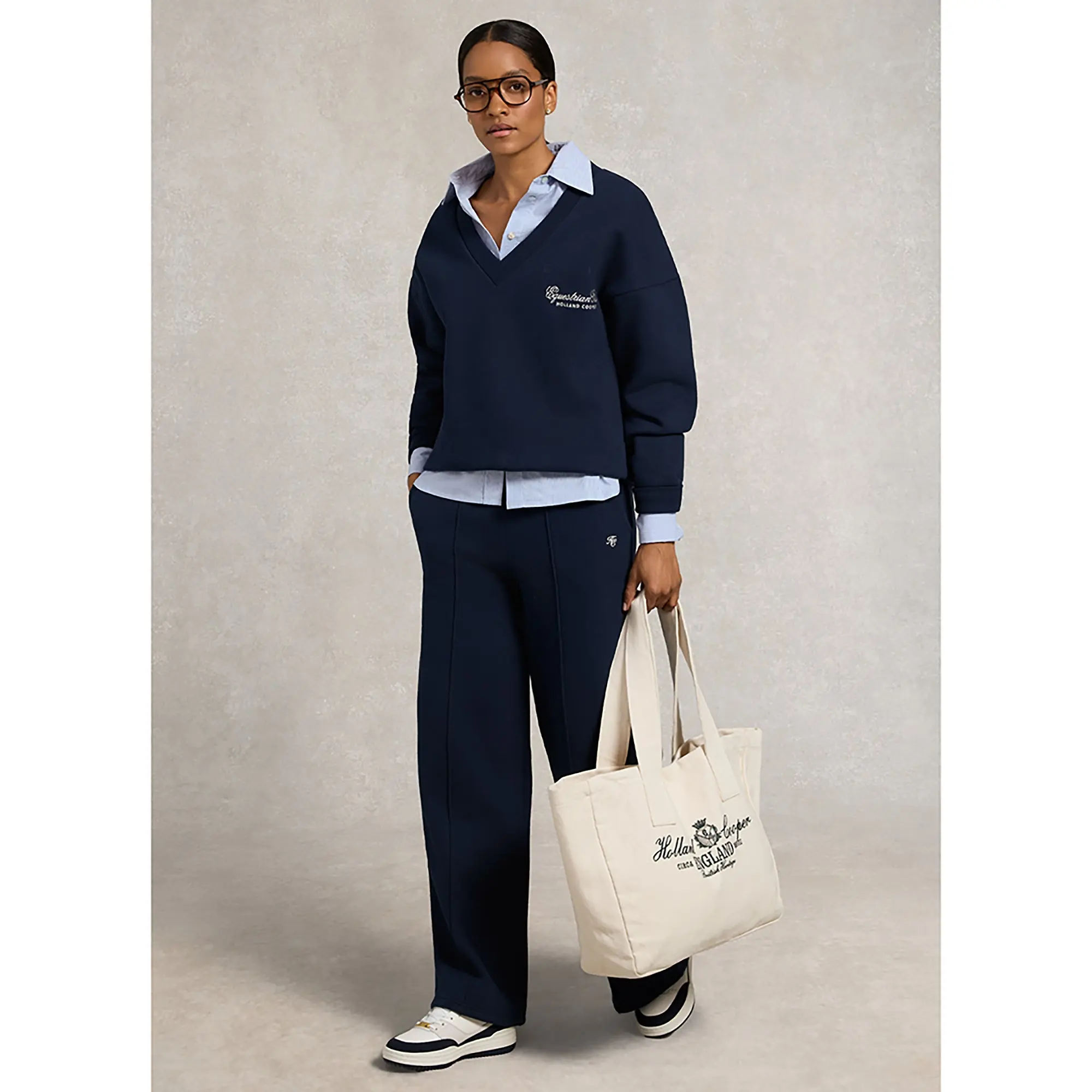 Product image 4 of 9 of Holland Cooper Women's Relaxed Fit V-Neck Sweat - Ink Navy Ecru
