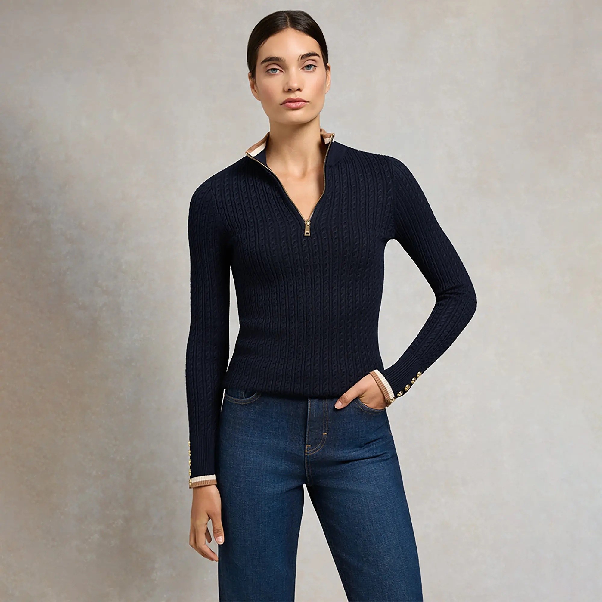 Product image 6 of 10 of Holland Cooper Women's Zoe Quarter Zip Knit - Ink Navy