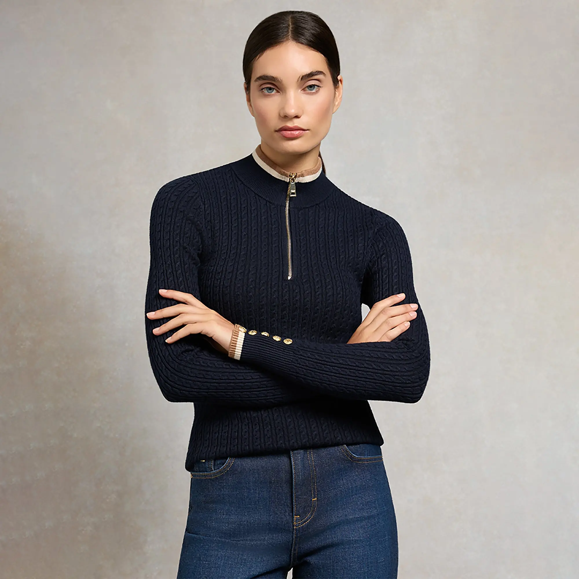 Product image 2 of 10 of Holland Cooper Women's Zoe Quarter Zip Knit - Ink Navy
