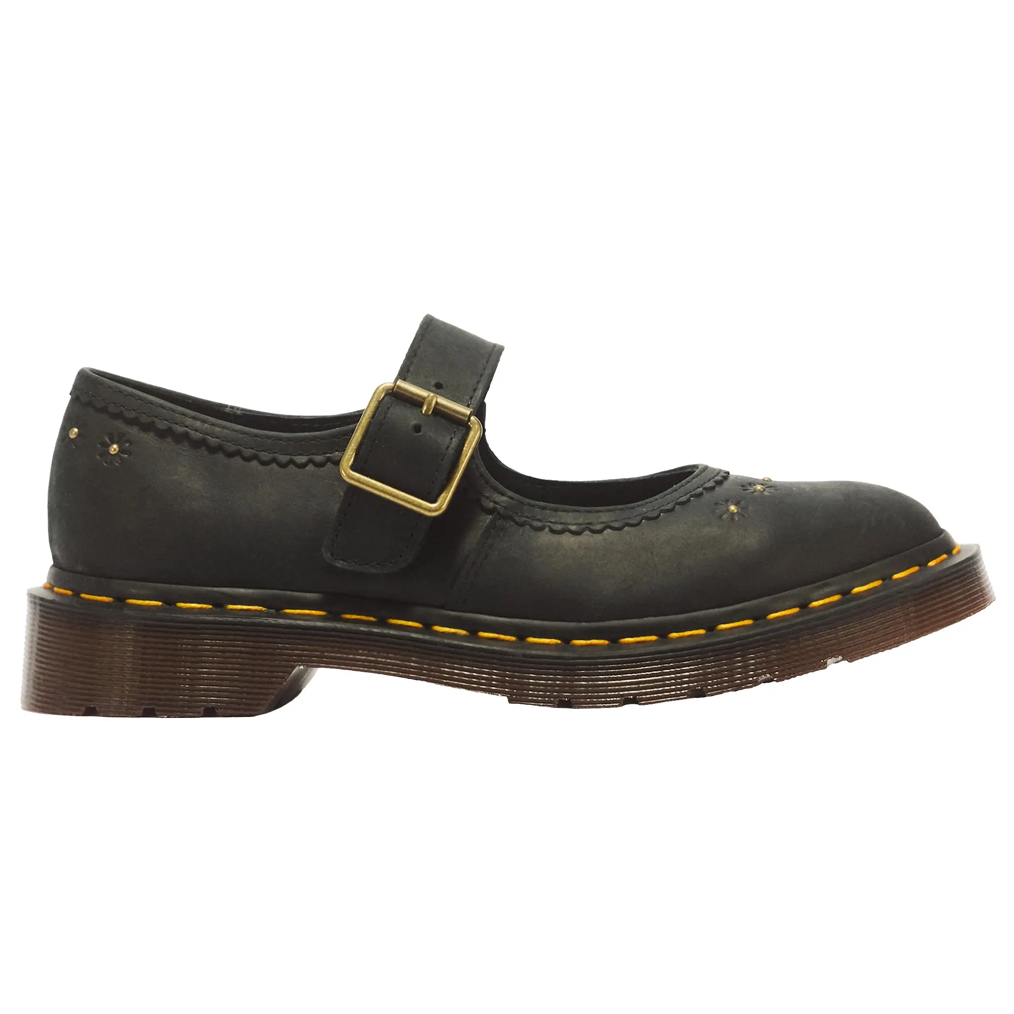 Product image 1 of 7 of Dr Martens Women's Mary Jane Flower Crazy Horse Shoes - Black