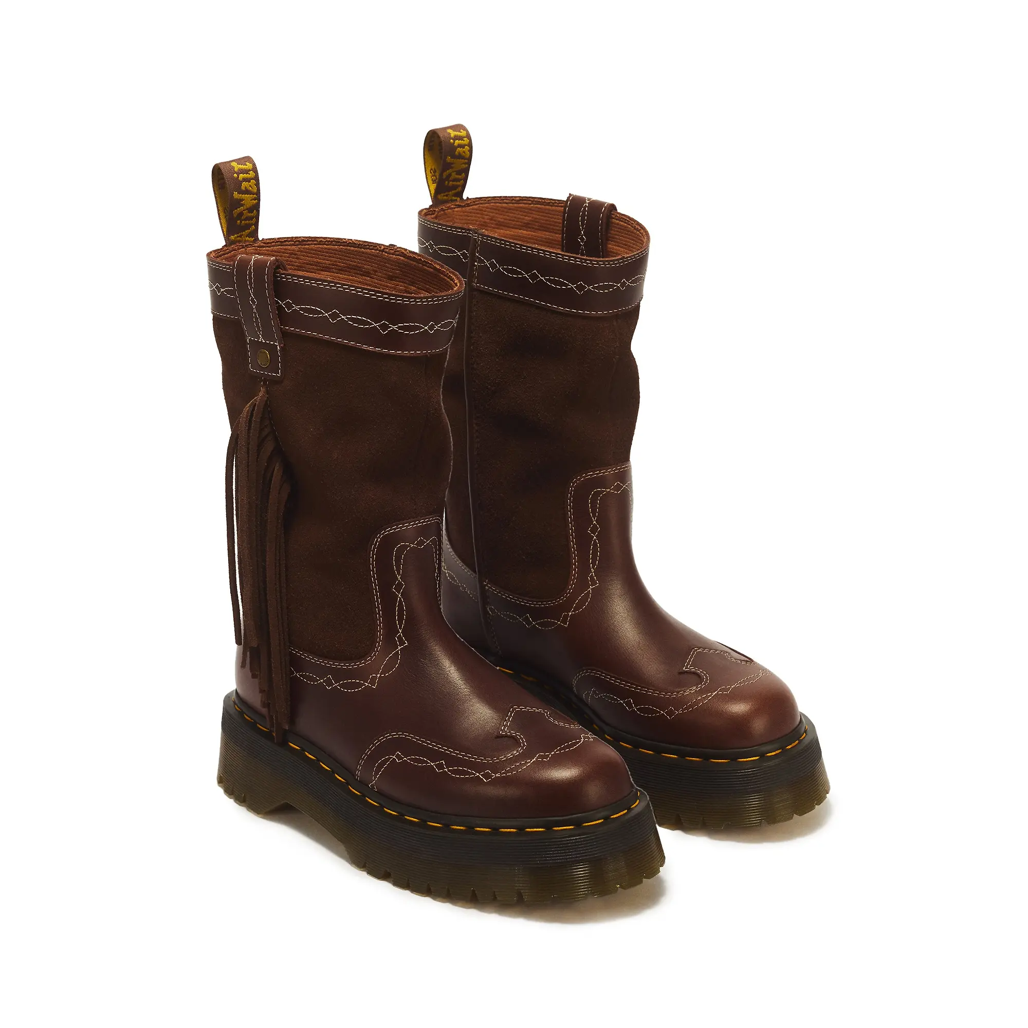 Product image 3 of 6 of Dr. Martens Unisex Quad Rodeo Bronx Suede Fringe Mid Pull On Boots - Dark Brown