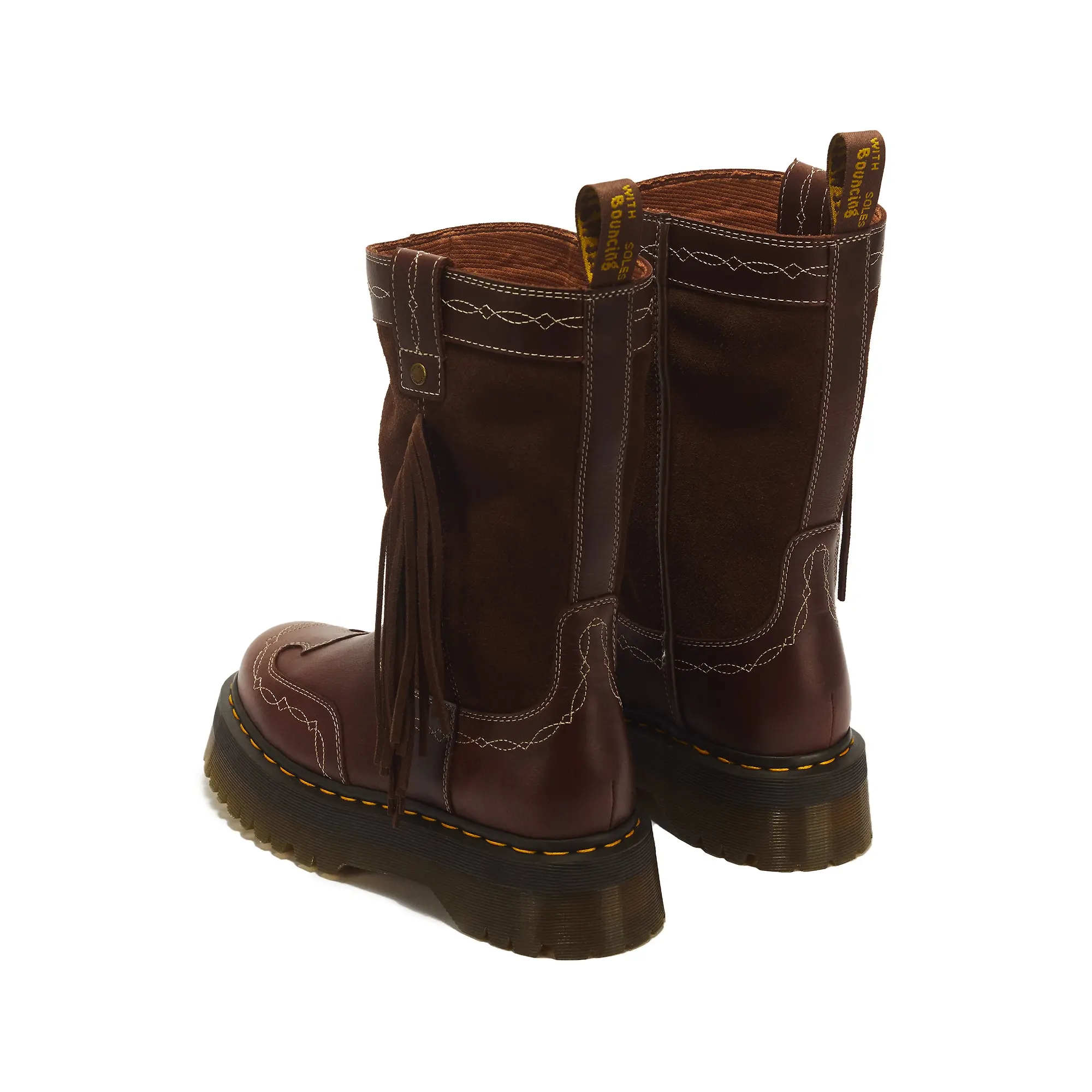 Product image 4 of 6 of Dr. Martens Unisex Quad Rodeo Bronx Suede Fringe Mid Pull On Boots - Dark Brown