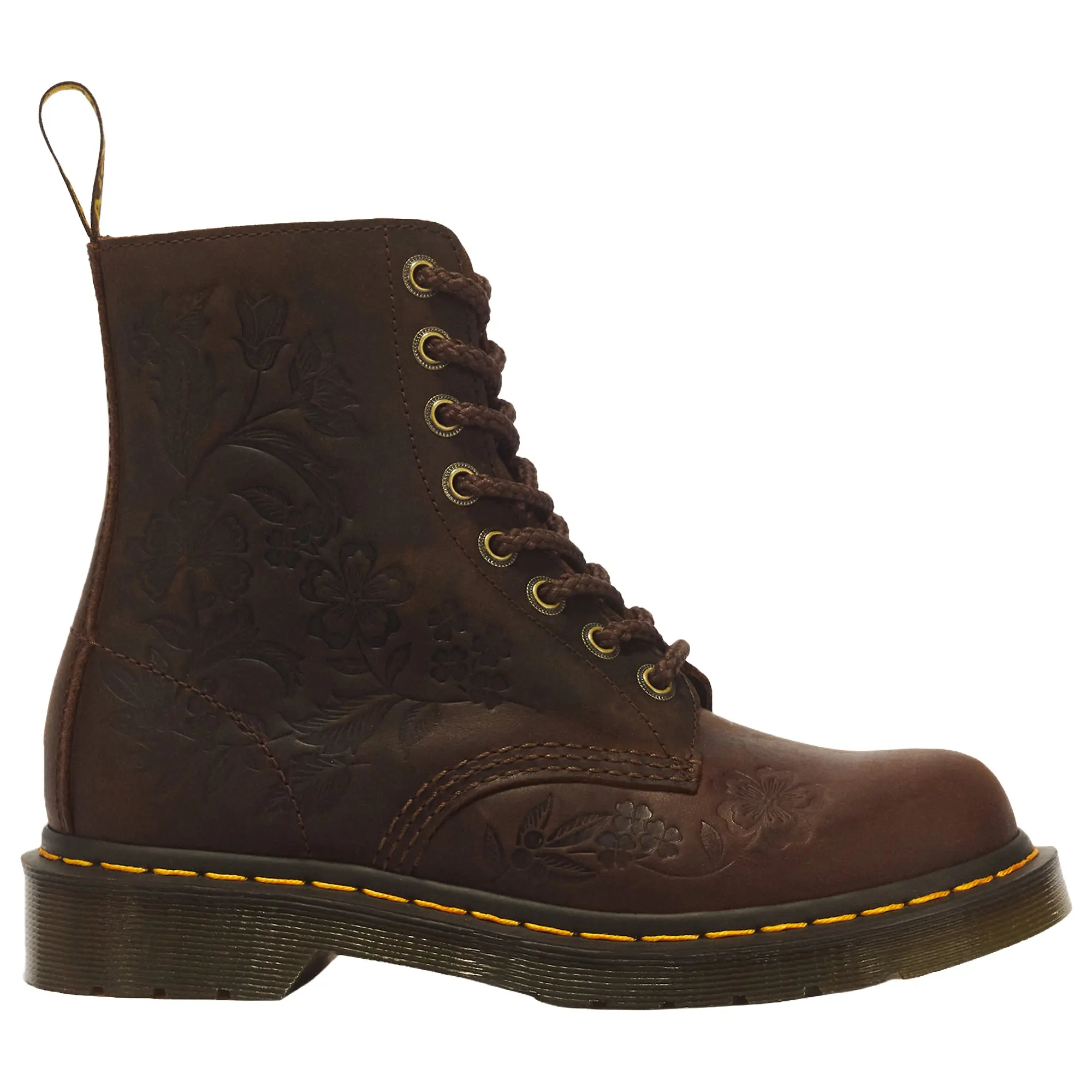 Product image 1 of 7 of Dr Martens Women's 1460 Pascal Deboss Floral 8 Eye Crazy Horse Leather Boots - Dark Brown