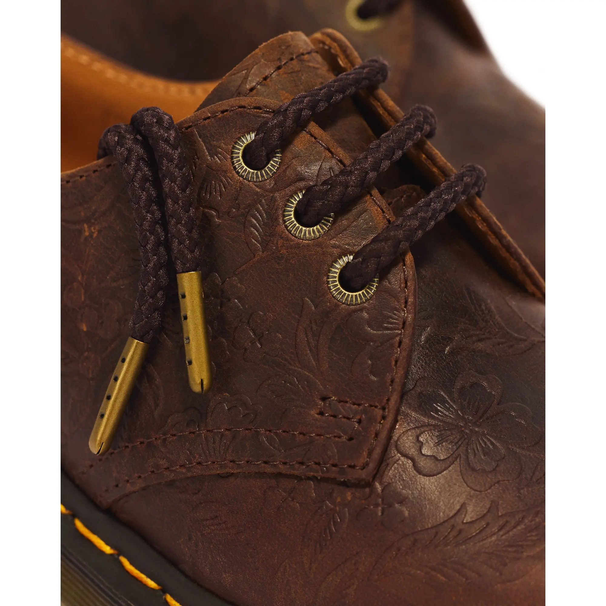 Product image 3 of 8 of Dr Martens Women's 1461 Floral Emboss 3 Eye Crazy Horse Leather Shoes - Dark Brown