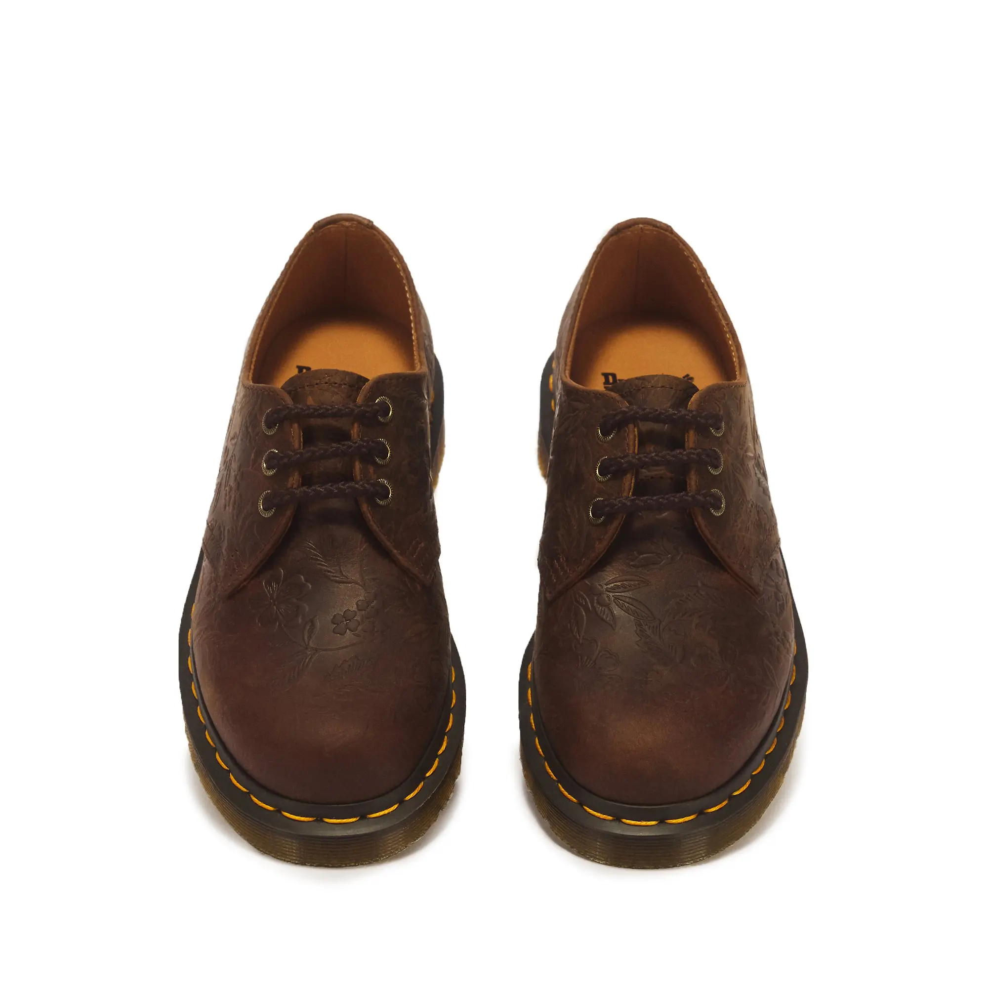 Product image 4 of 8 of Dr Martens Women's 1461 Floral Emboss 3 Eye Crazy Horse Leather Shoes - Dark Brown