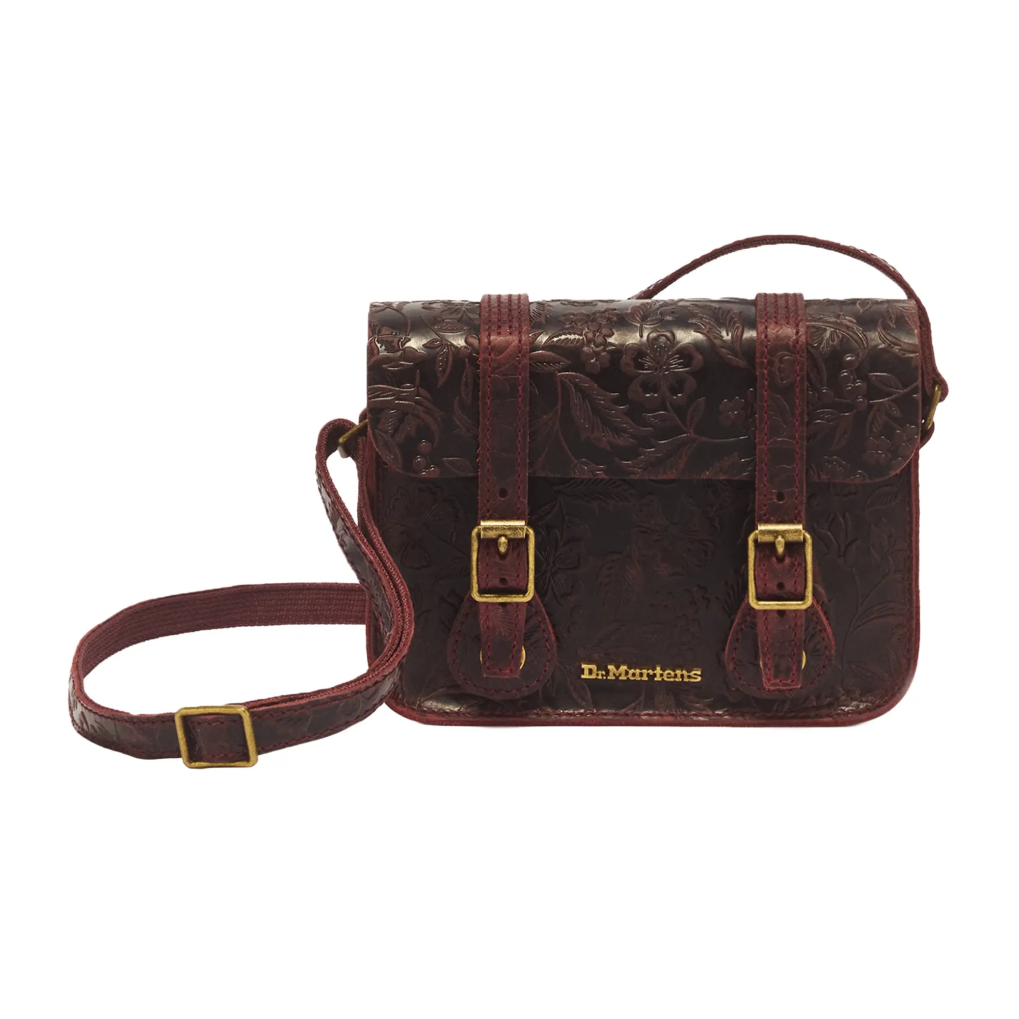 Product image 1 of 8 of Dr. Martens 7" Floral Emboss Crazy Horse Leather Satchel - Cherry Red