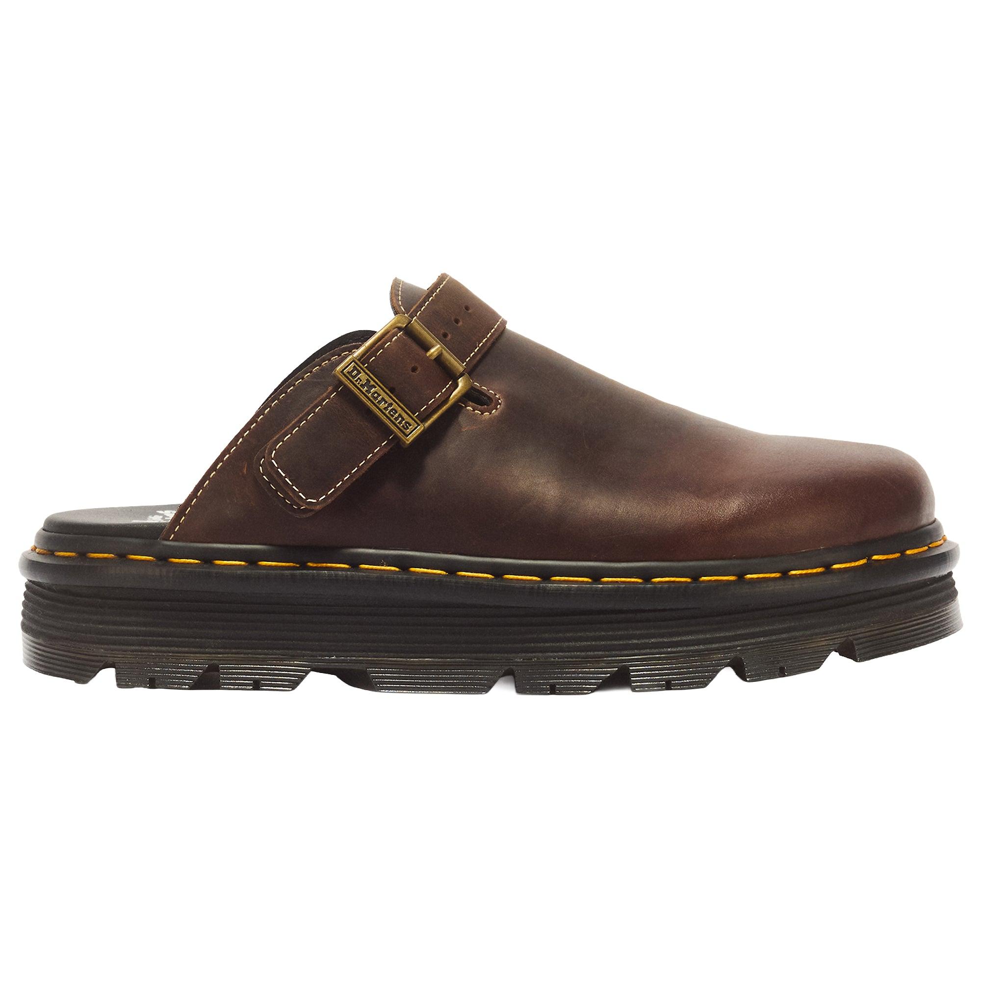 Dr Martens Zebzag Crazy Horse Leather Mules - Dark Brown | British