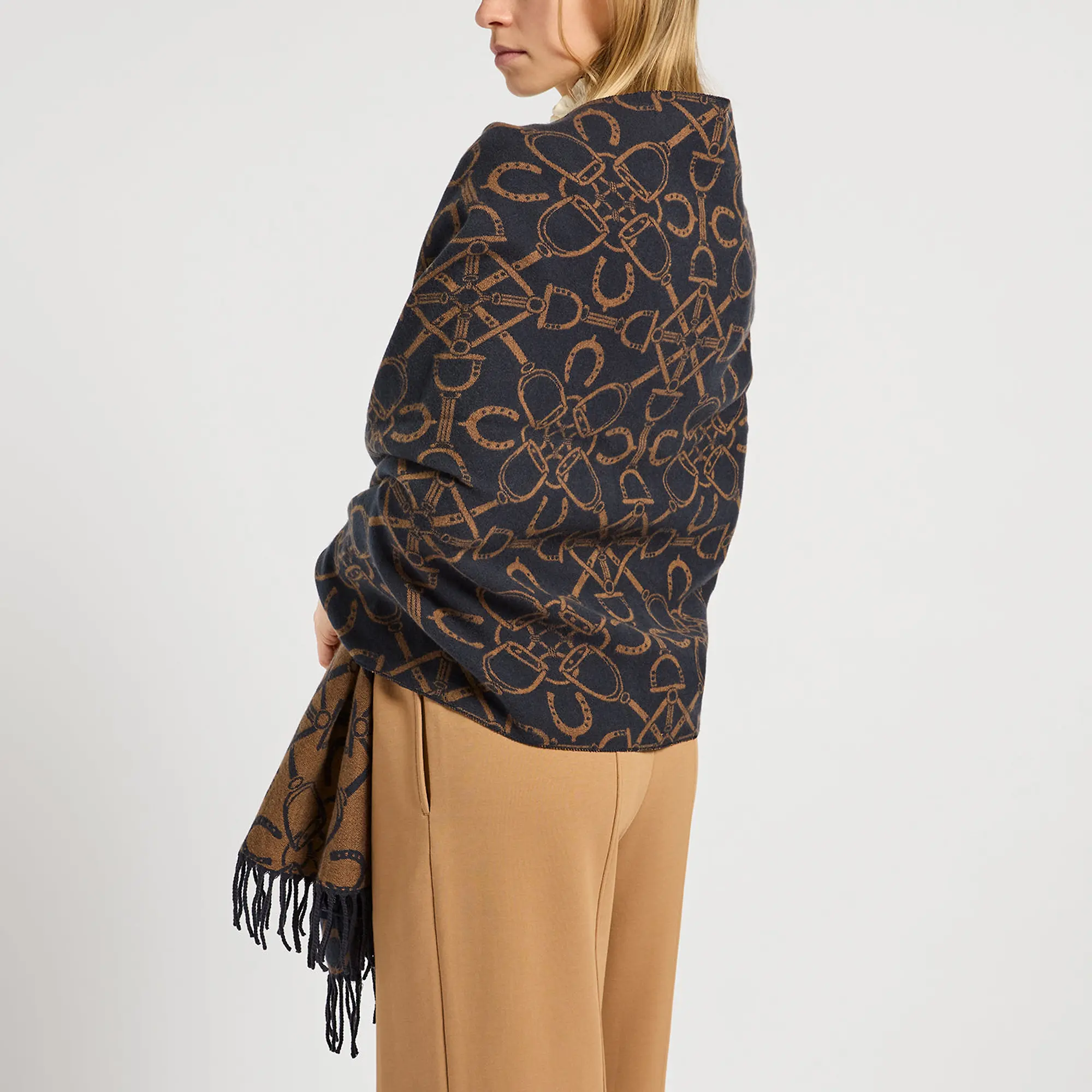 Product image 2 of 2 of Joules Women's Elissa Double-Sided Jacquard Scarf - Navy/Tan