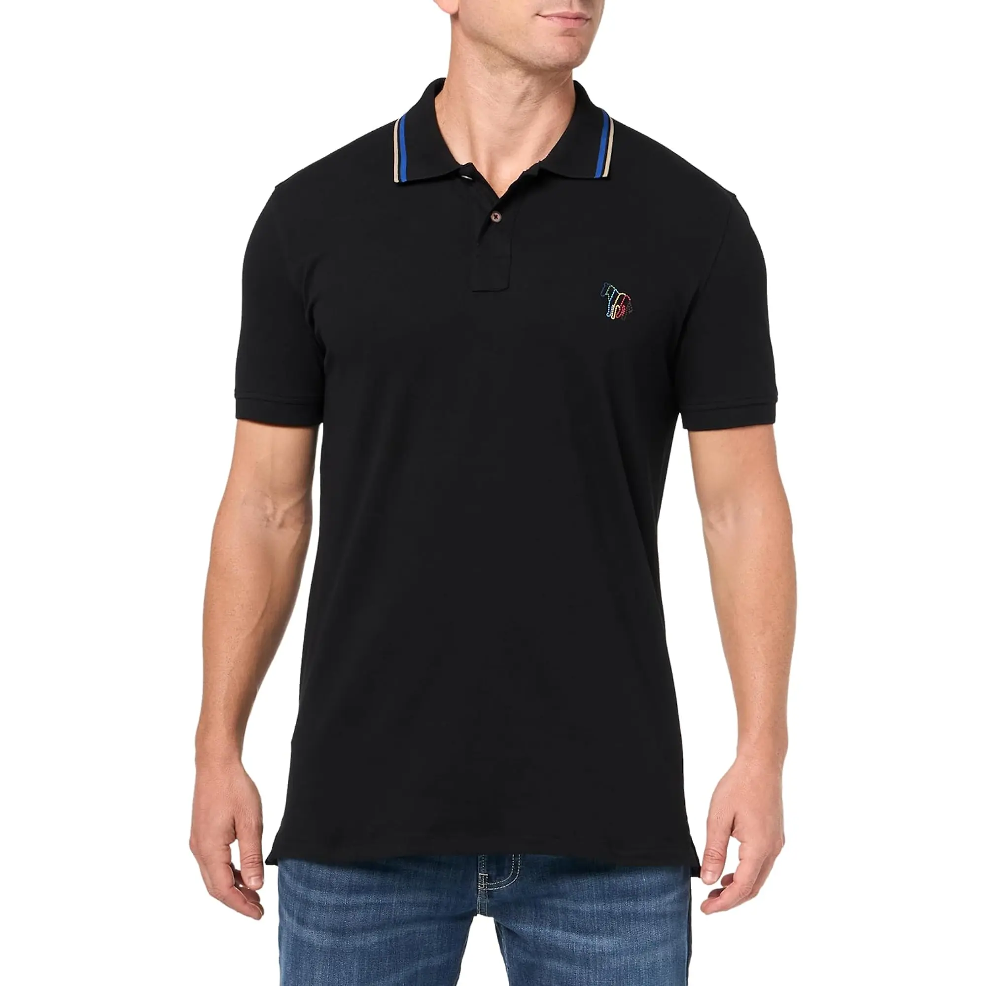 Product image 2 of 5 of Paul Smith Men's Regular Fit Stretch-Cotton 'Broad Stripe Zebra' Polo Shirt - Black