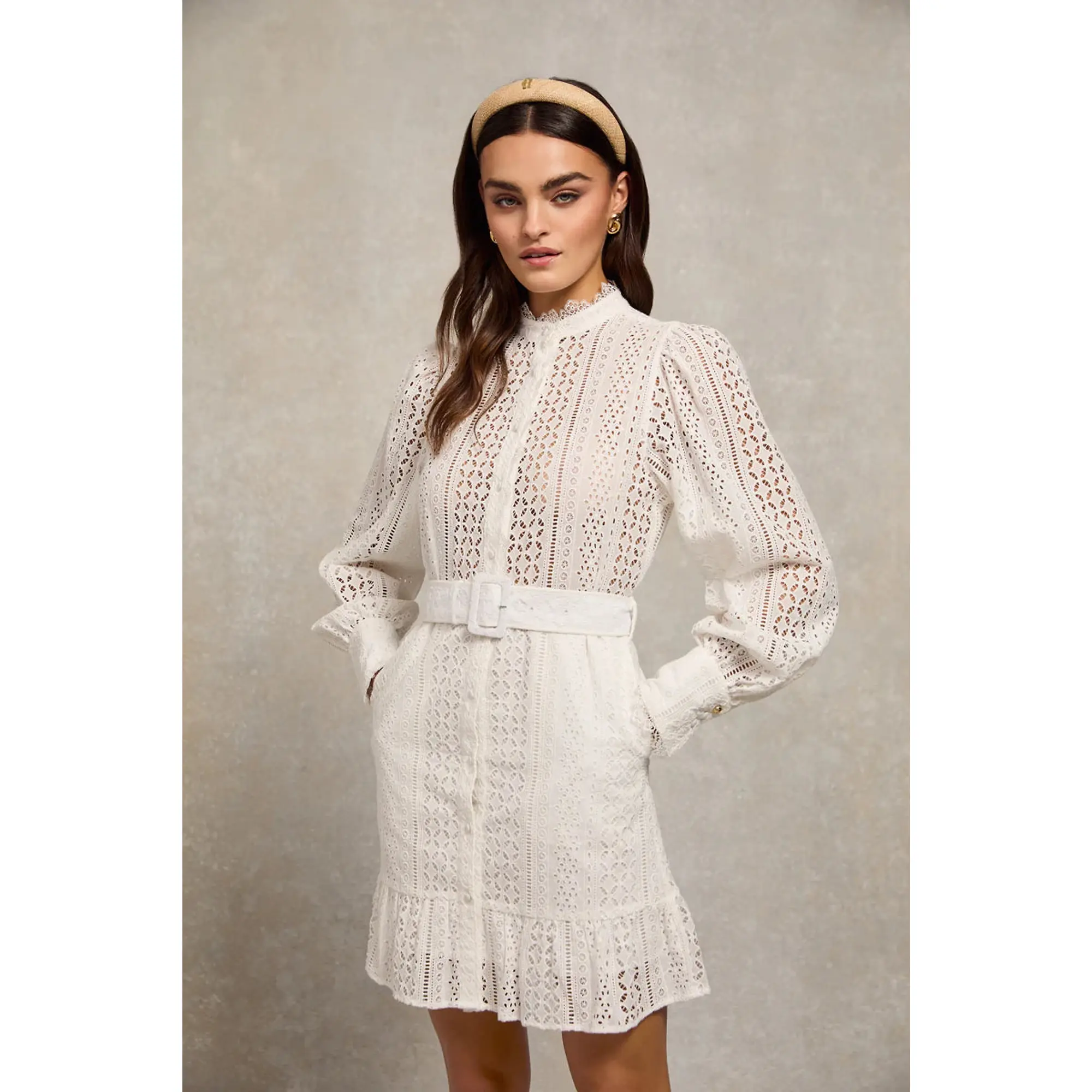 Product image 2 of 9 of Holland Cooper Women's Collarless Broderie Mini Dress - White