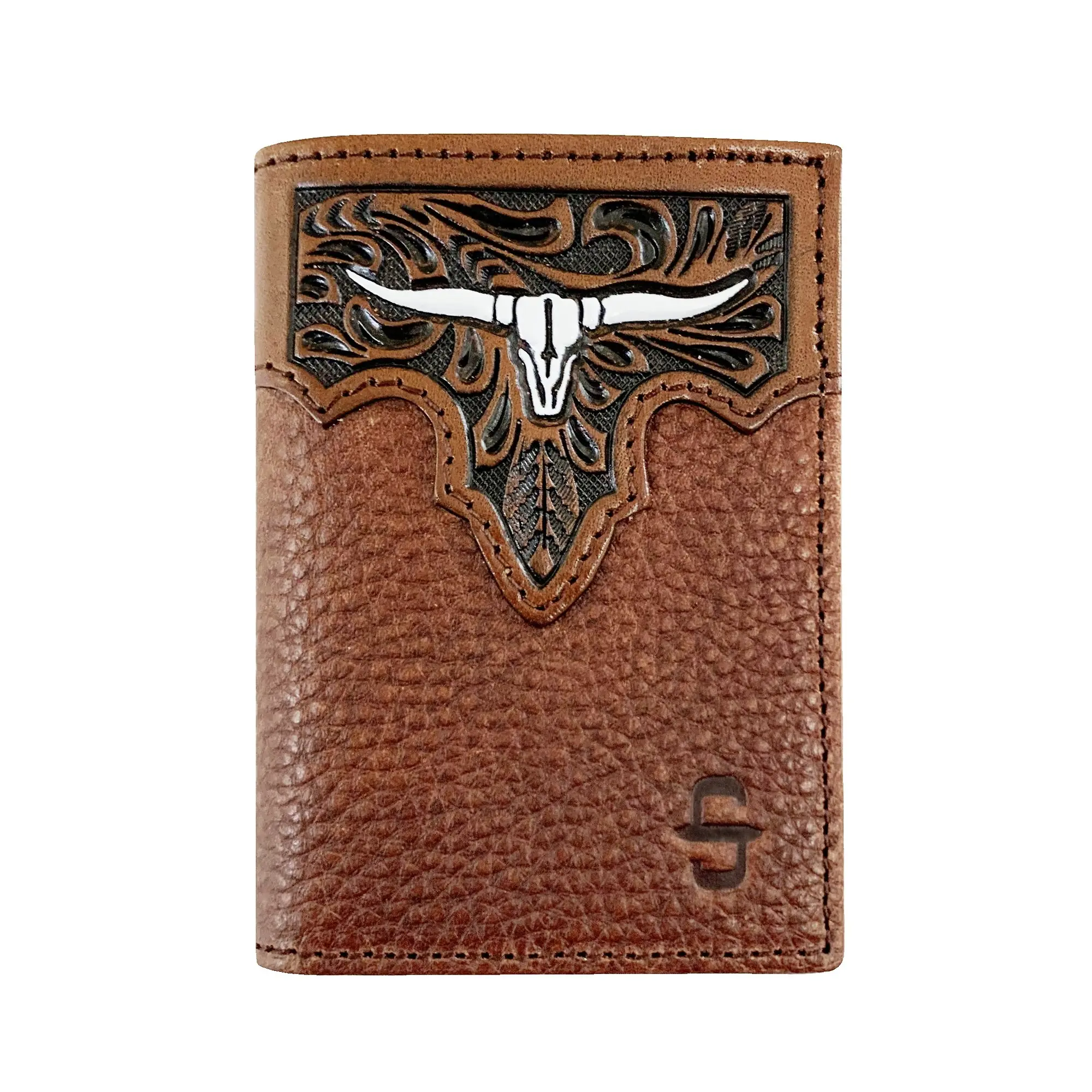 Product image 1 of 1 of Stetson Steer Head Leather Tri-Fold Wallet - Brown