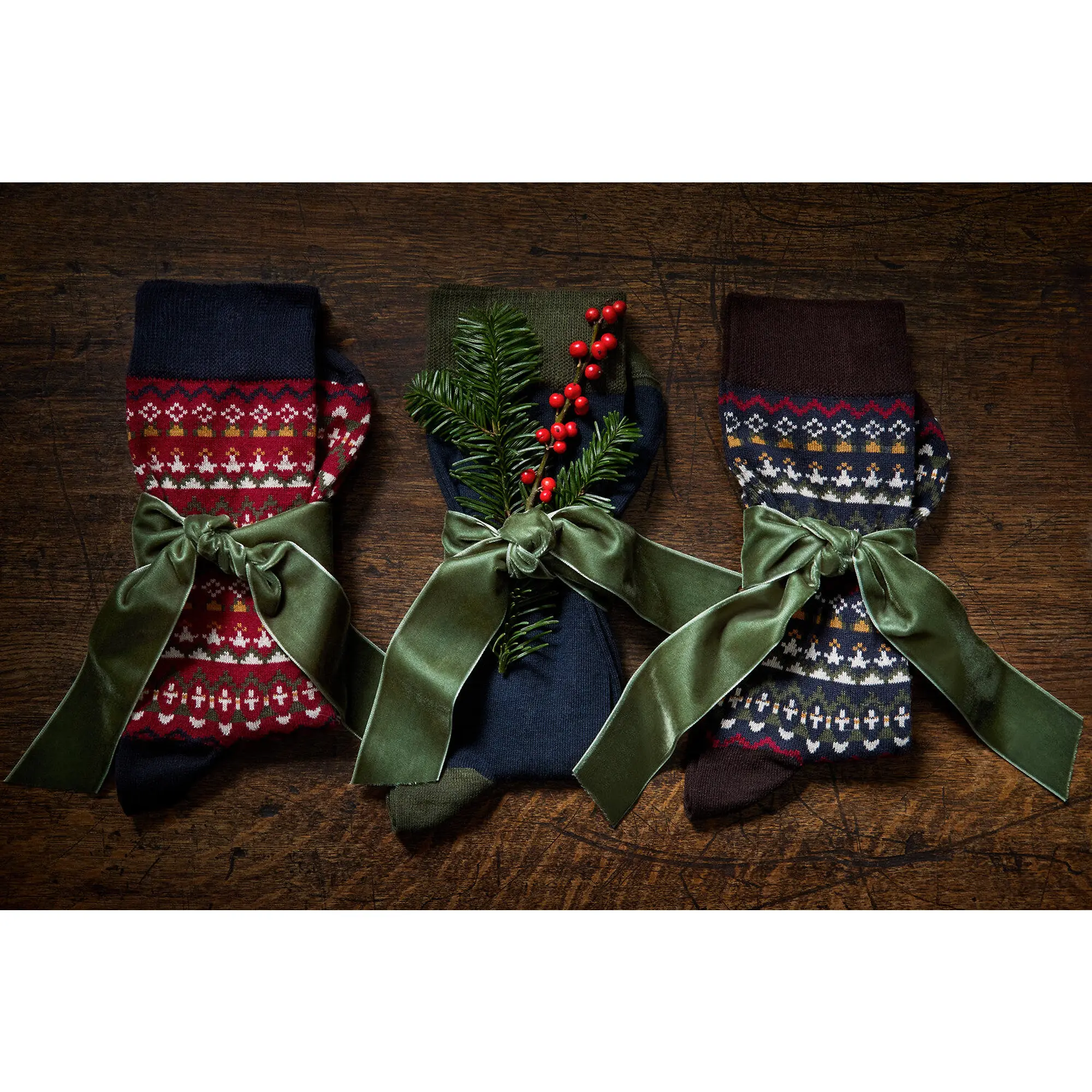 Product image 2 of 4 of Barbour Men's Marlow Fair Isle 3 Pack Sock Gift Box - Olive