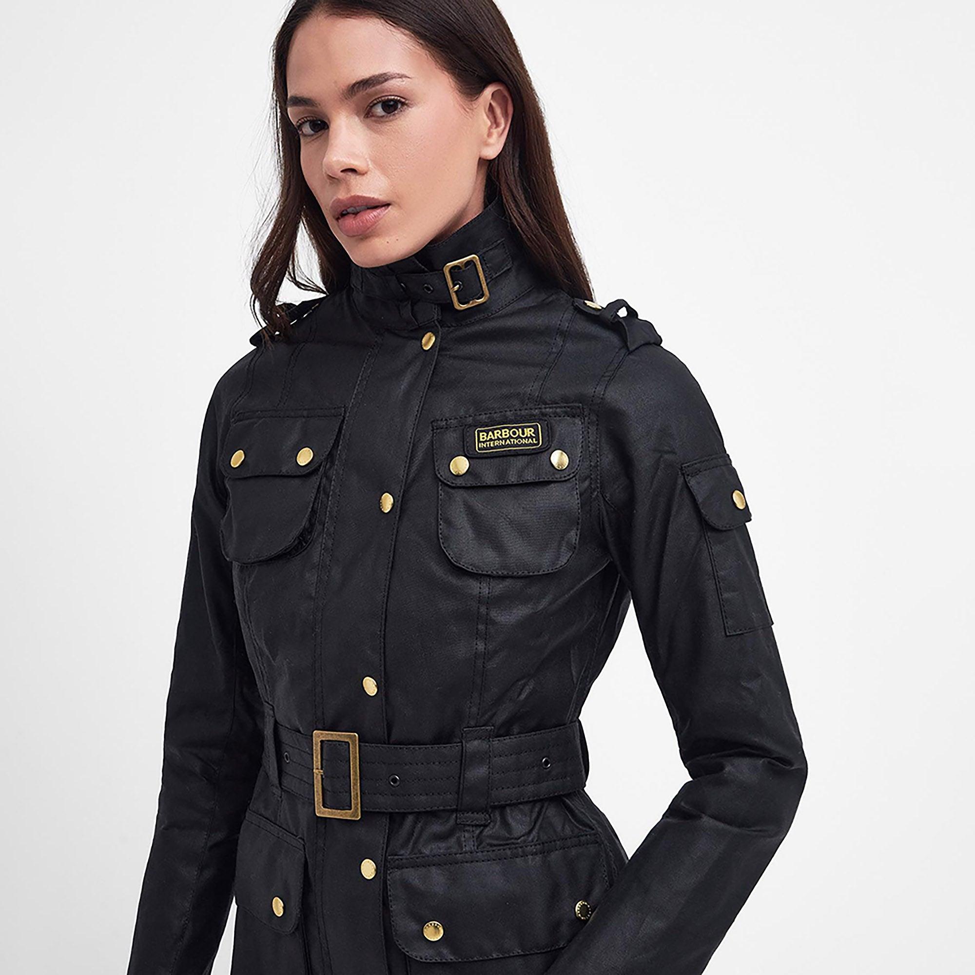 Barbour international wax BlackレディースUK8 Barbour International Women's International Wax Jacket - Black