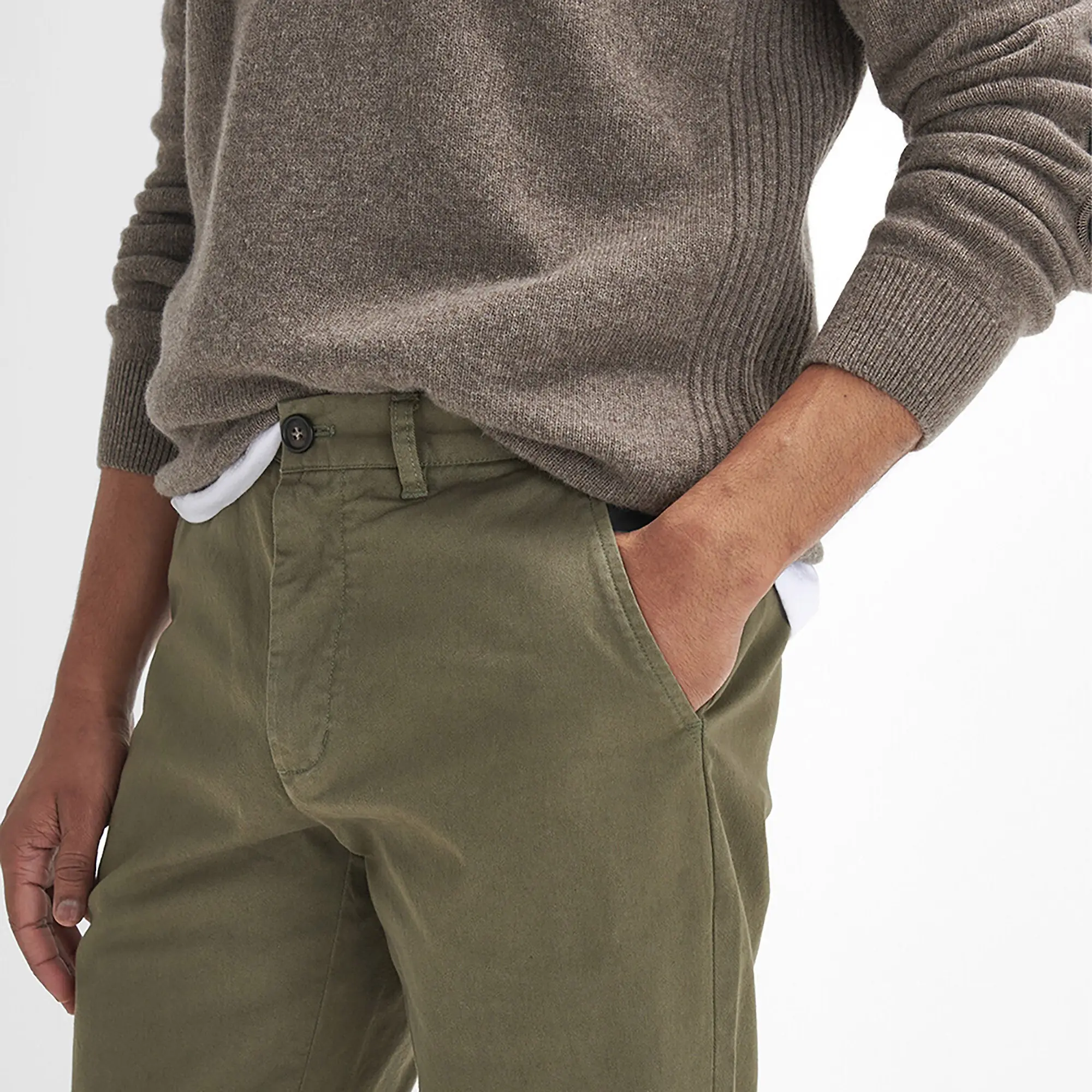 Product image 6 of 7 of Barbour Men's Washed Stretch Tailored Trousers - Olive