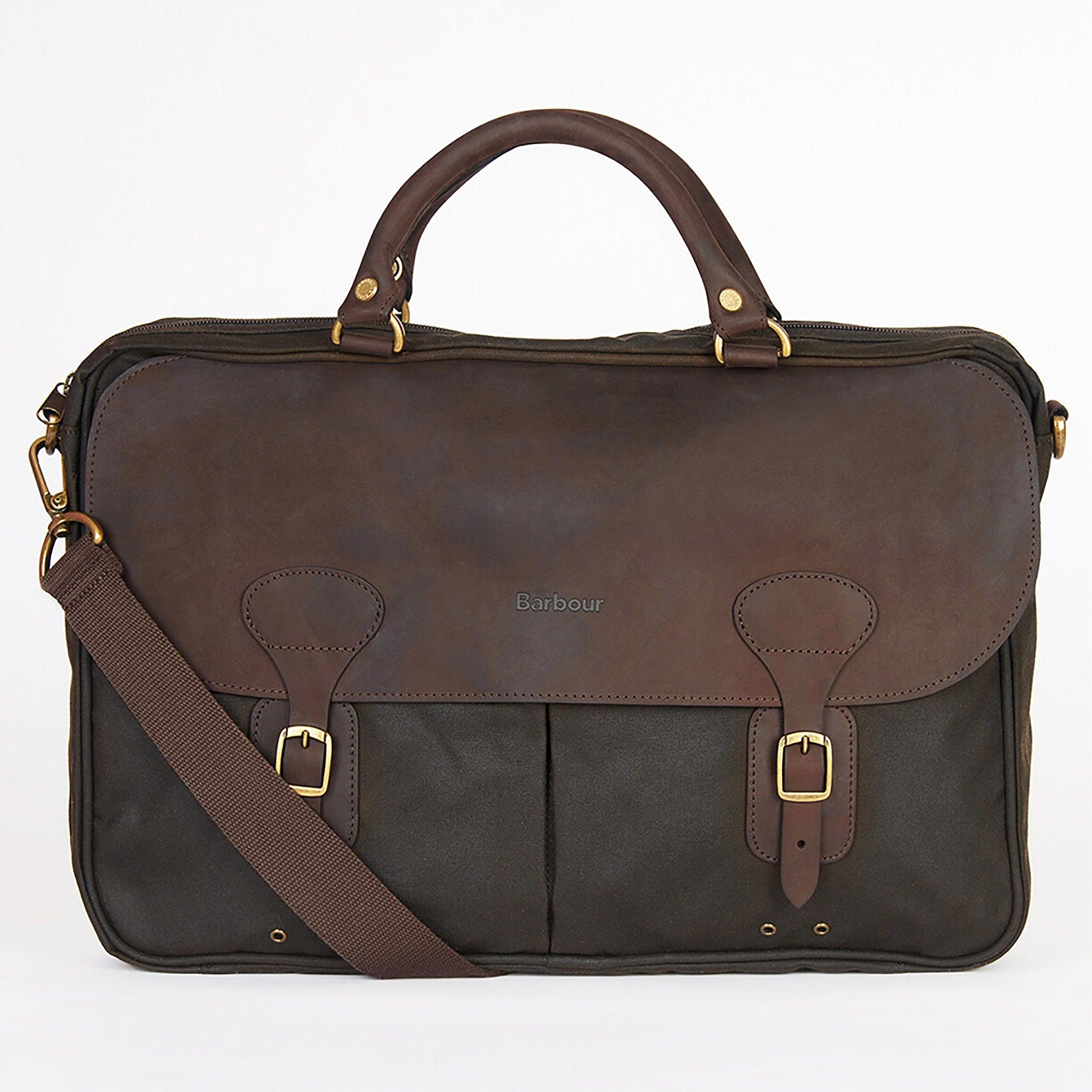 Barbour Wax Leather Briefcase - Olive | British Attire