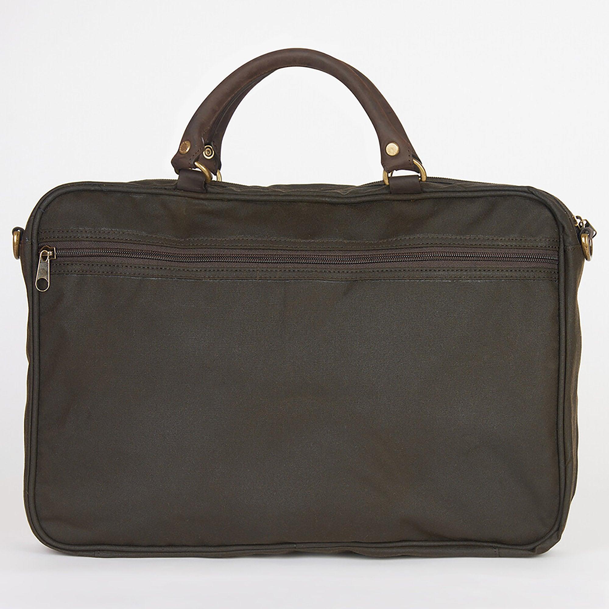 Barbour Wax Leather Briefcase - Olive | British Attire