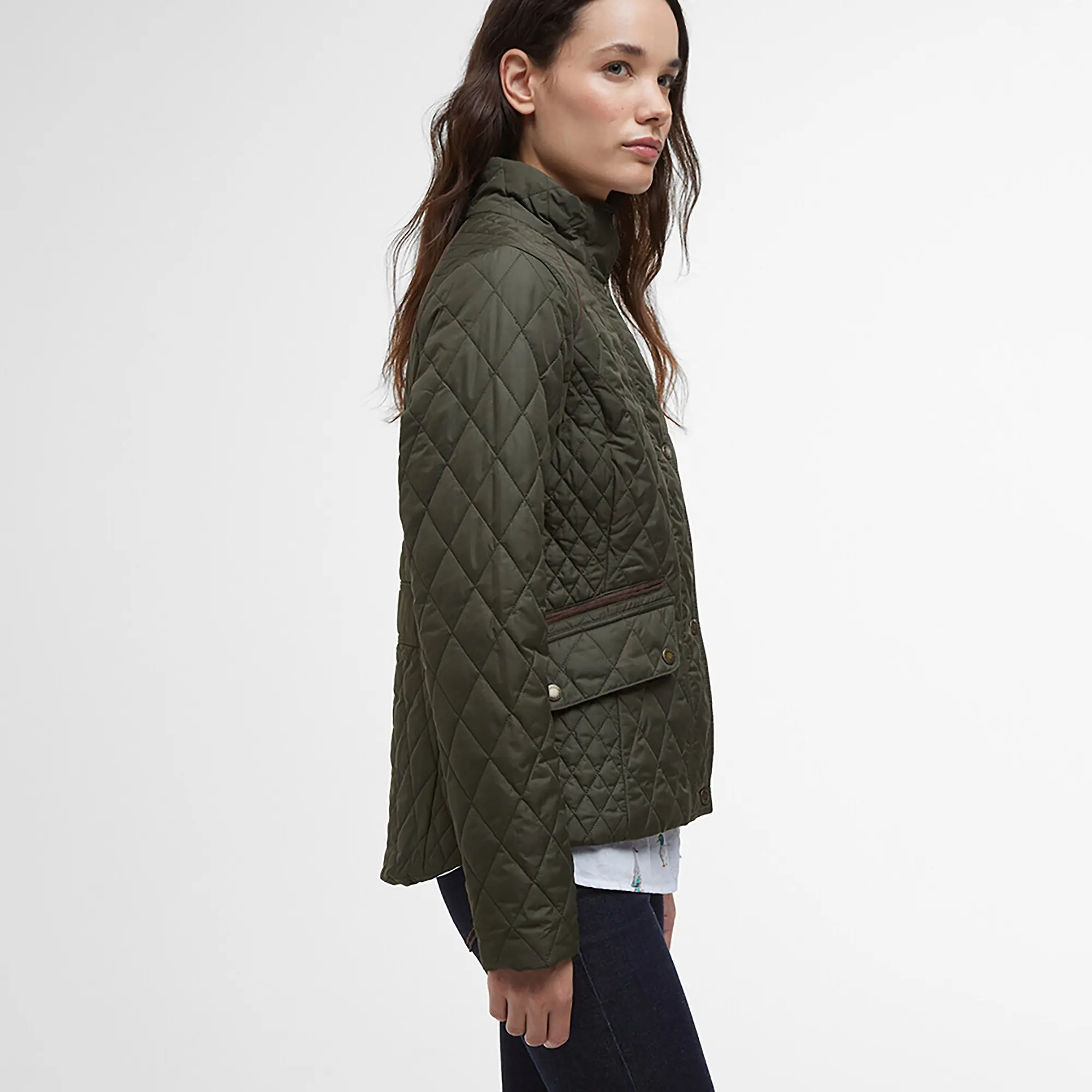 Product image 6 of 9 of Barbour Women's Crawford Cavalry Quilted Jacket - Olive/Ancient Tartan