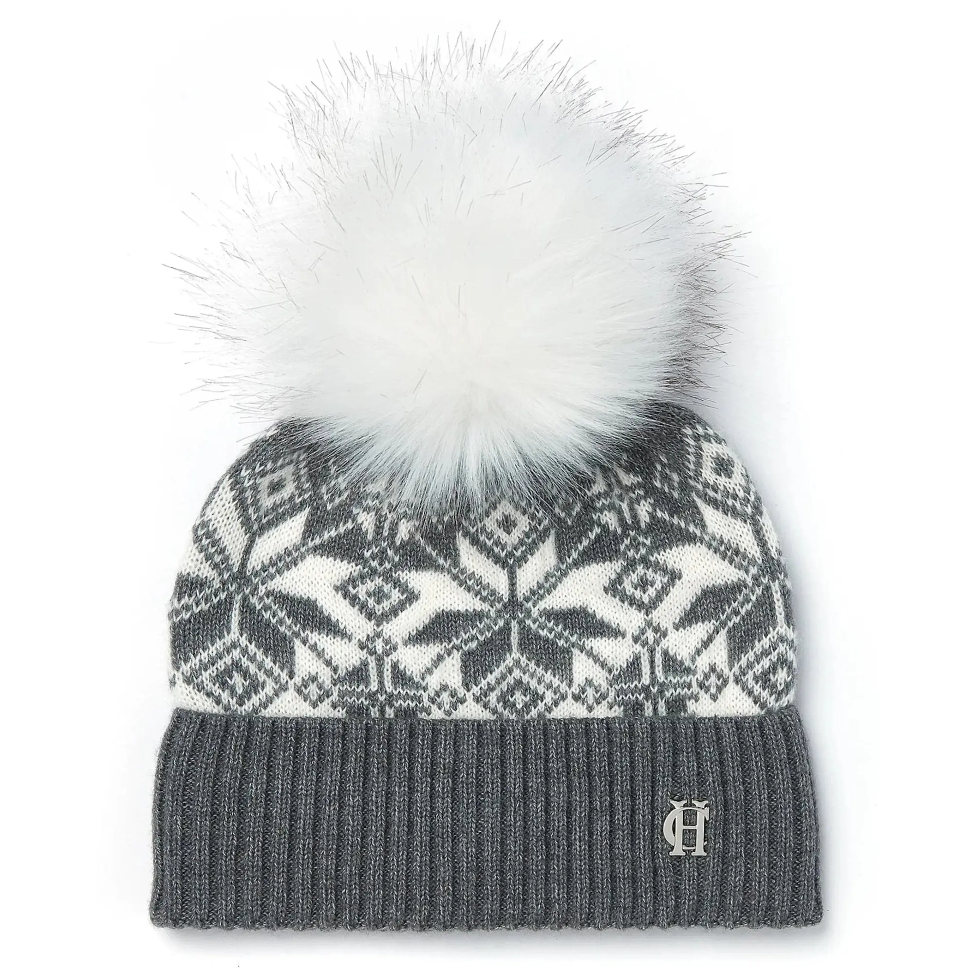 Product image 1 of 4 of Holland Cooper Beatrice Beanie Bobble Hat -  Grey Marl Cream