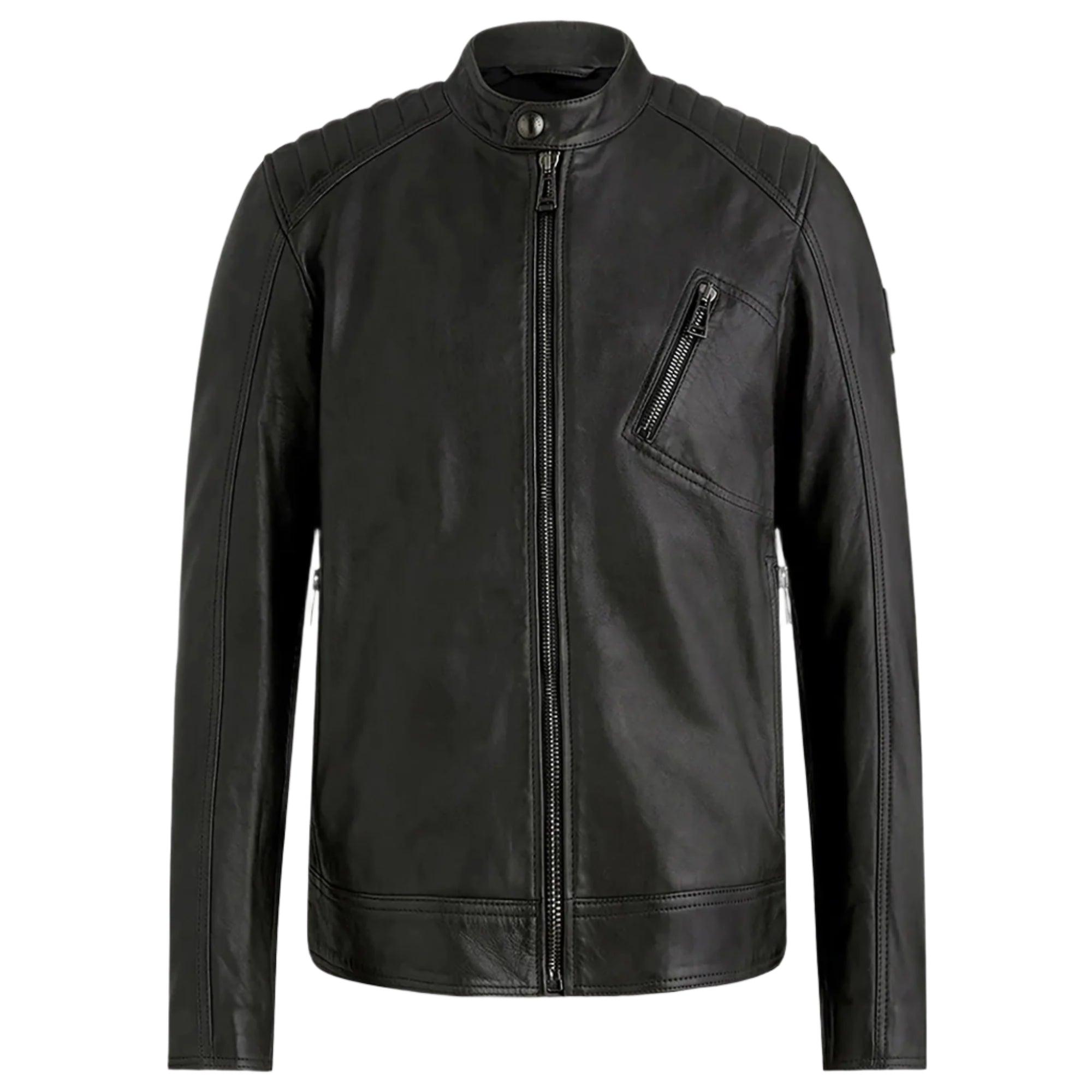 Belstaff Men's Cheviot Leather V Racer Jacket - Black | British Attire