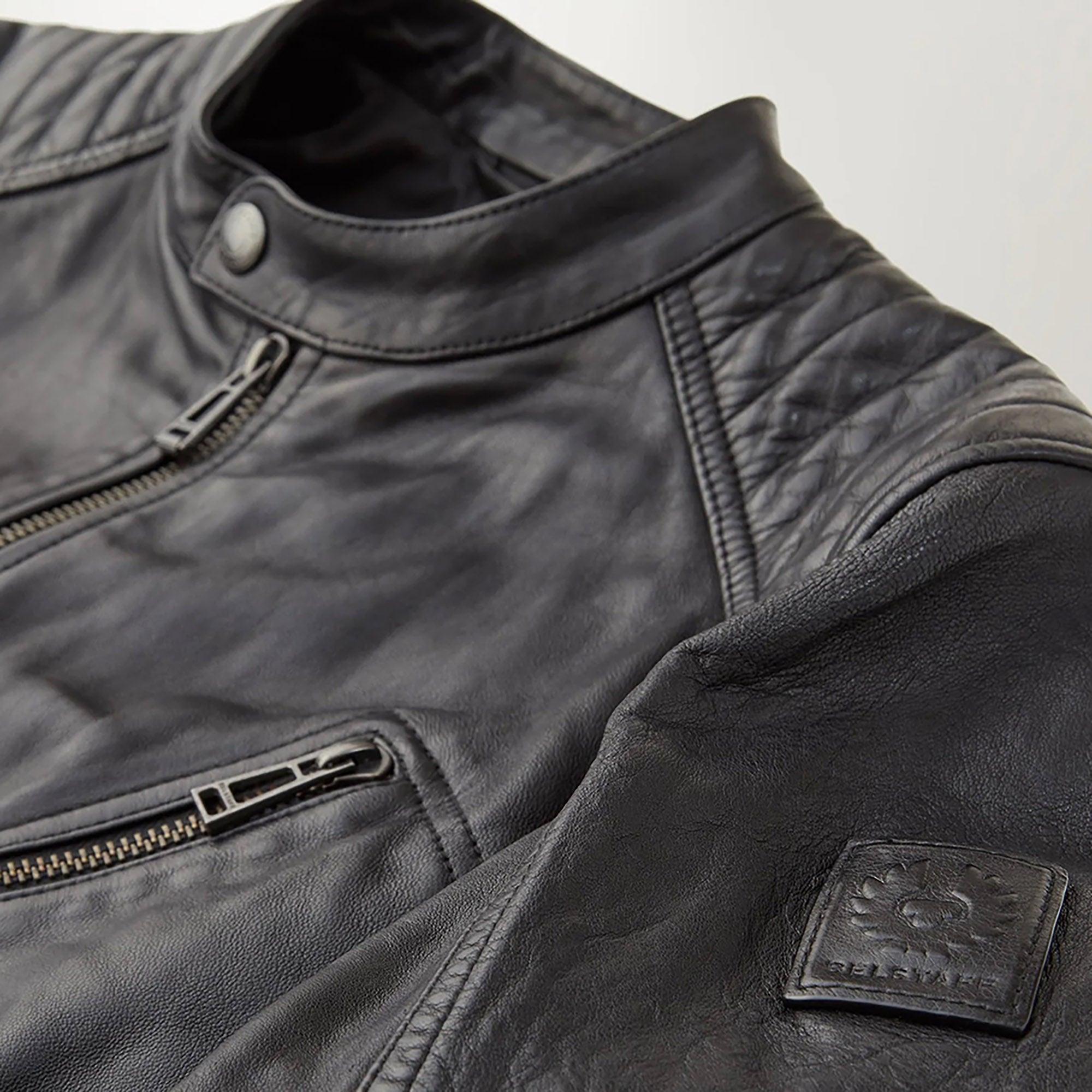 Belstaff Men's Cheviot Leather V Racer Jacket - Black | British Attire