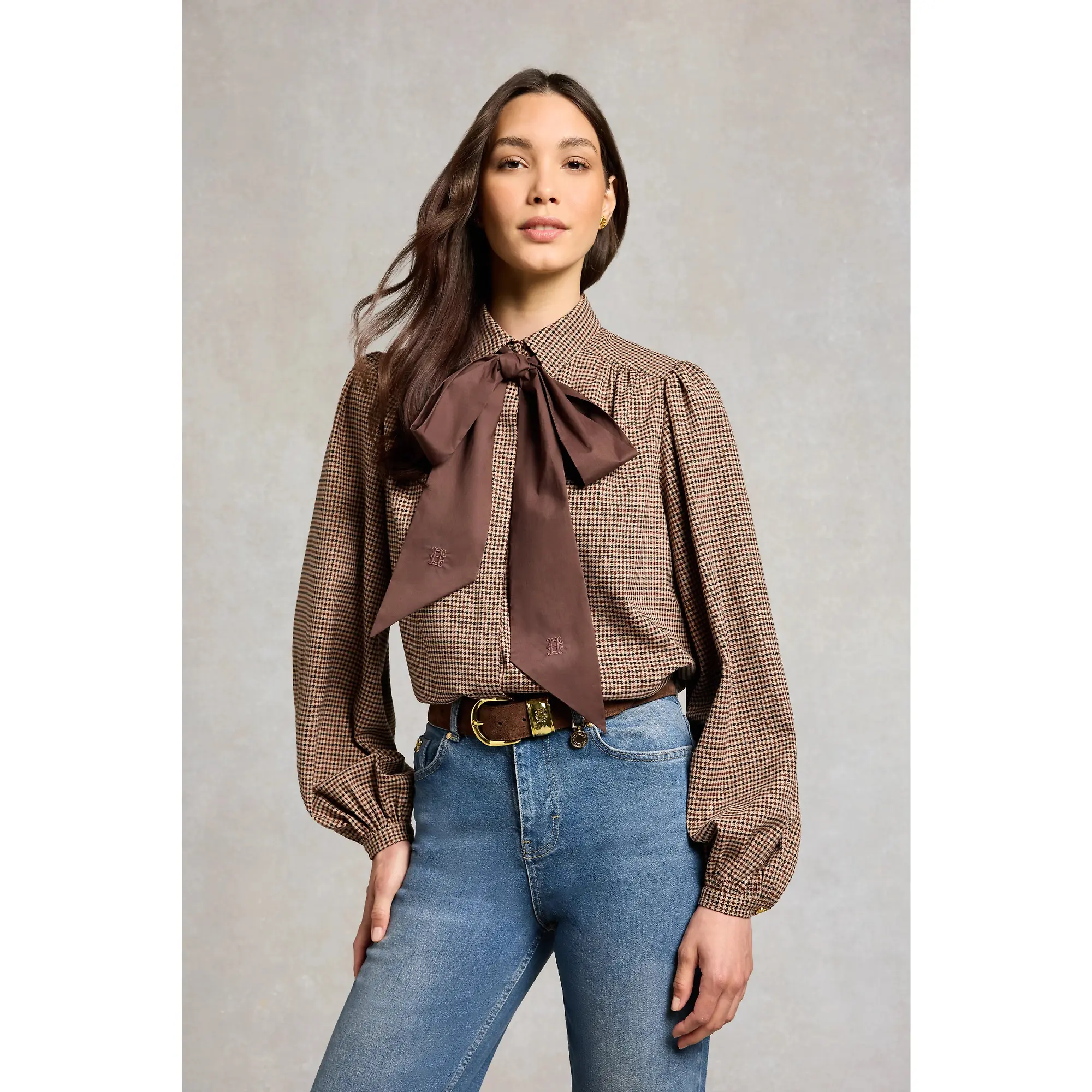 Product image 2 of 11 of Holland Cooper Women's Burford Blouse - Coffee Gingham
