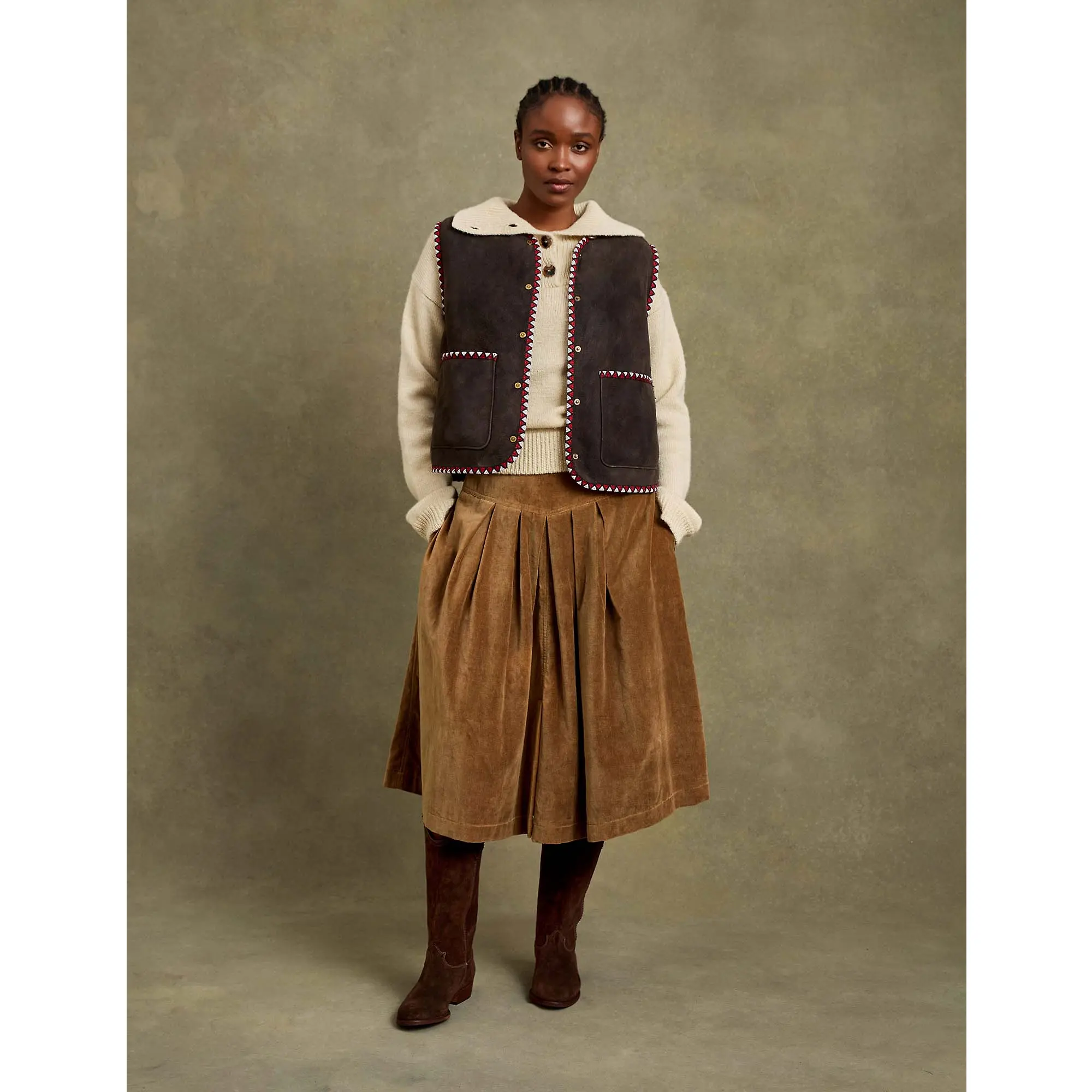 Product image 5 of 8 of Penelope Chilvers Women's Lancaster Cotton Velvet Skirt - Tan