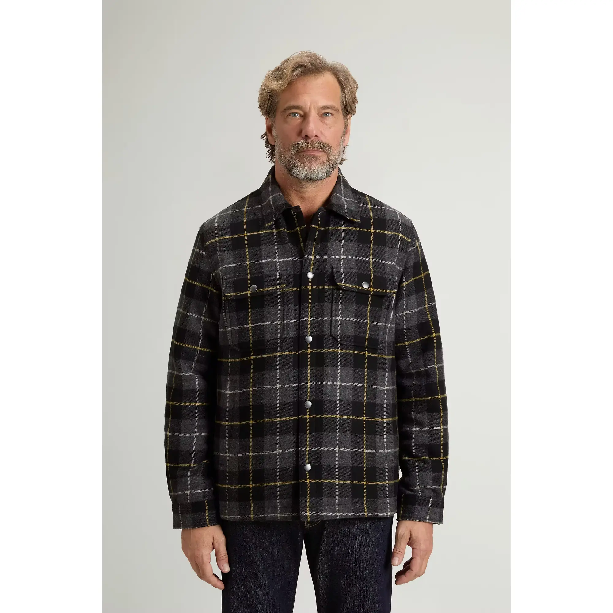 Product image 2 of 8 of Woolrich Men's Recycled Italian Wool Blend Padded Alaskan Check Overshirt - Grey Black Check