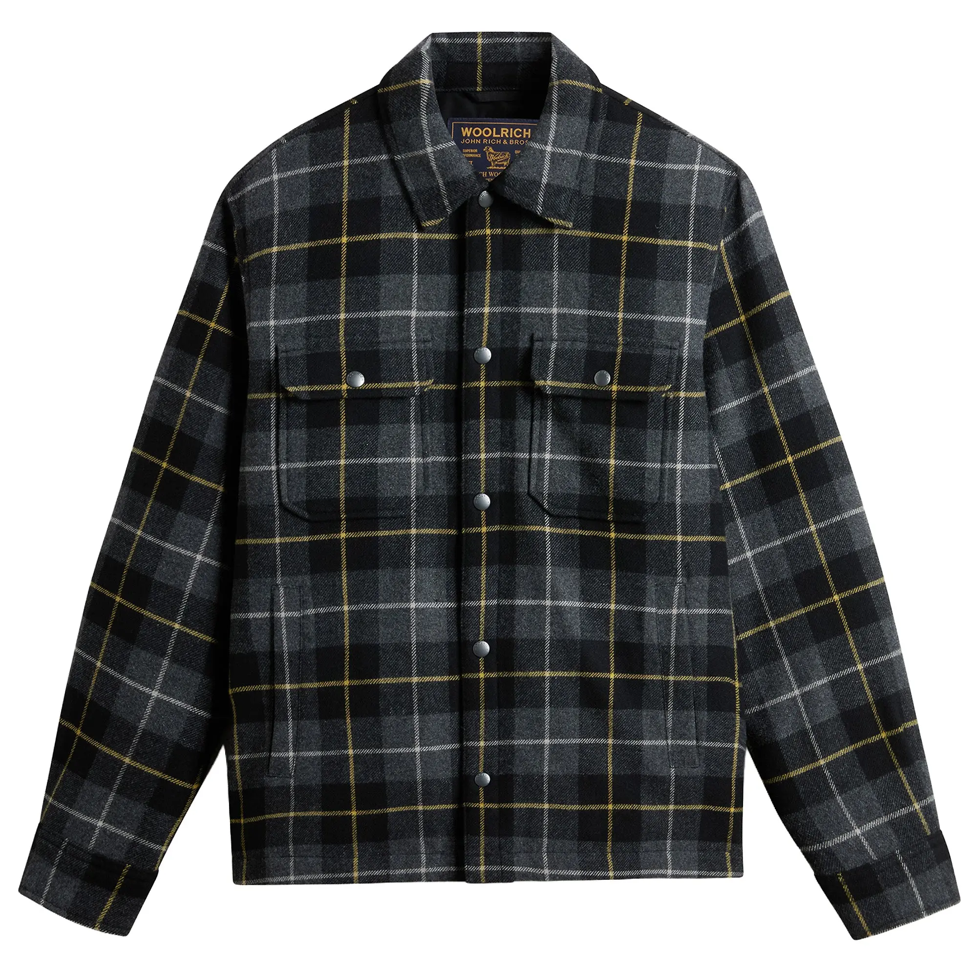 Product image 1 of 8 of Woolrich Men's Recycled Italian Wool Blend Padded Alaskan Check Overshirt - Grey Black Check
