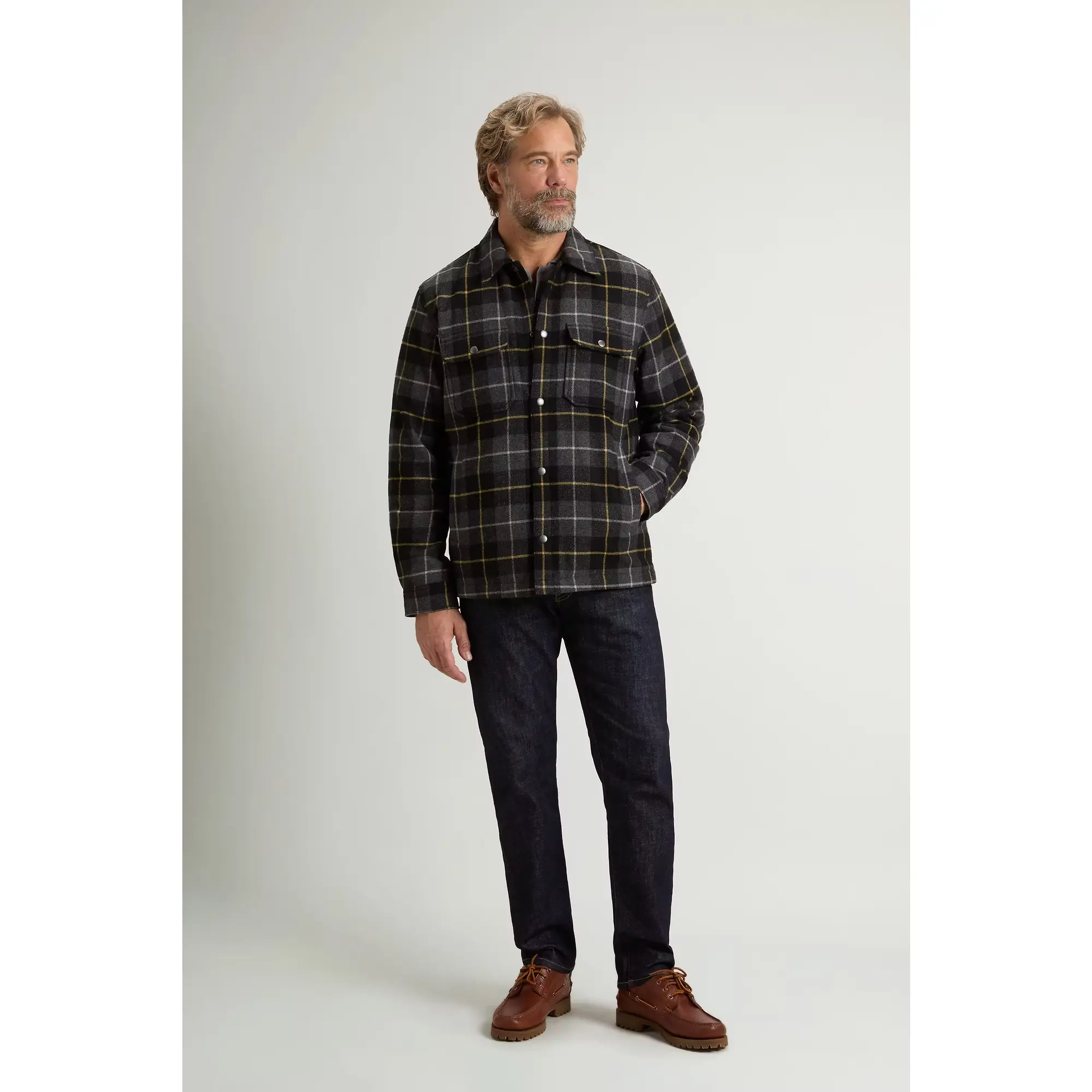 Product image 3 of 8 of Woolrich Men's Recycled Italian Wool Blend Padded Alaskan Check Overshirt - Grey Black Check