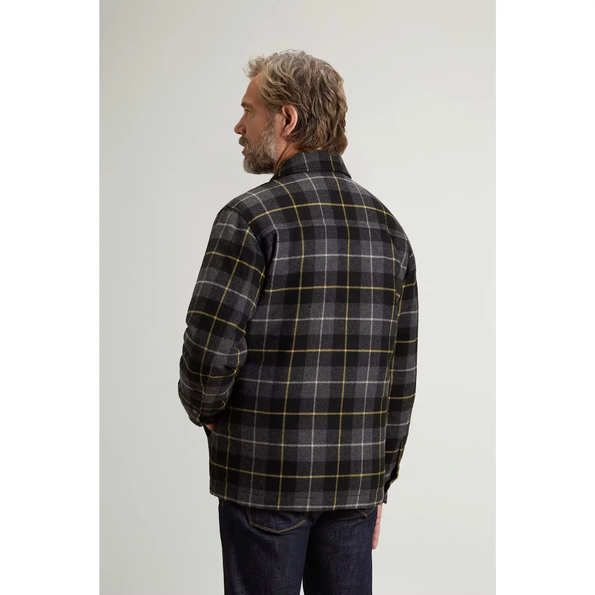 Product image 4 of 8 of Woolrich Men's Recycled Italian Wool Blend Padded Alaskan Check Overshirt - Grey Black Check